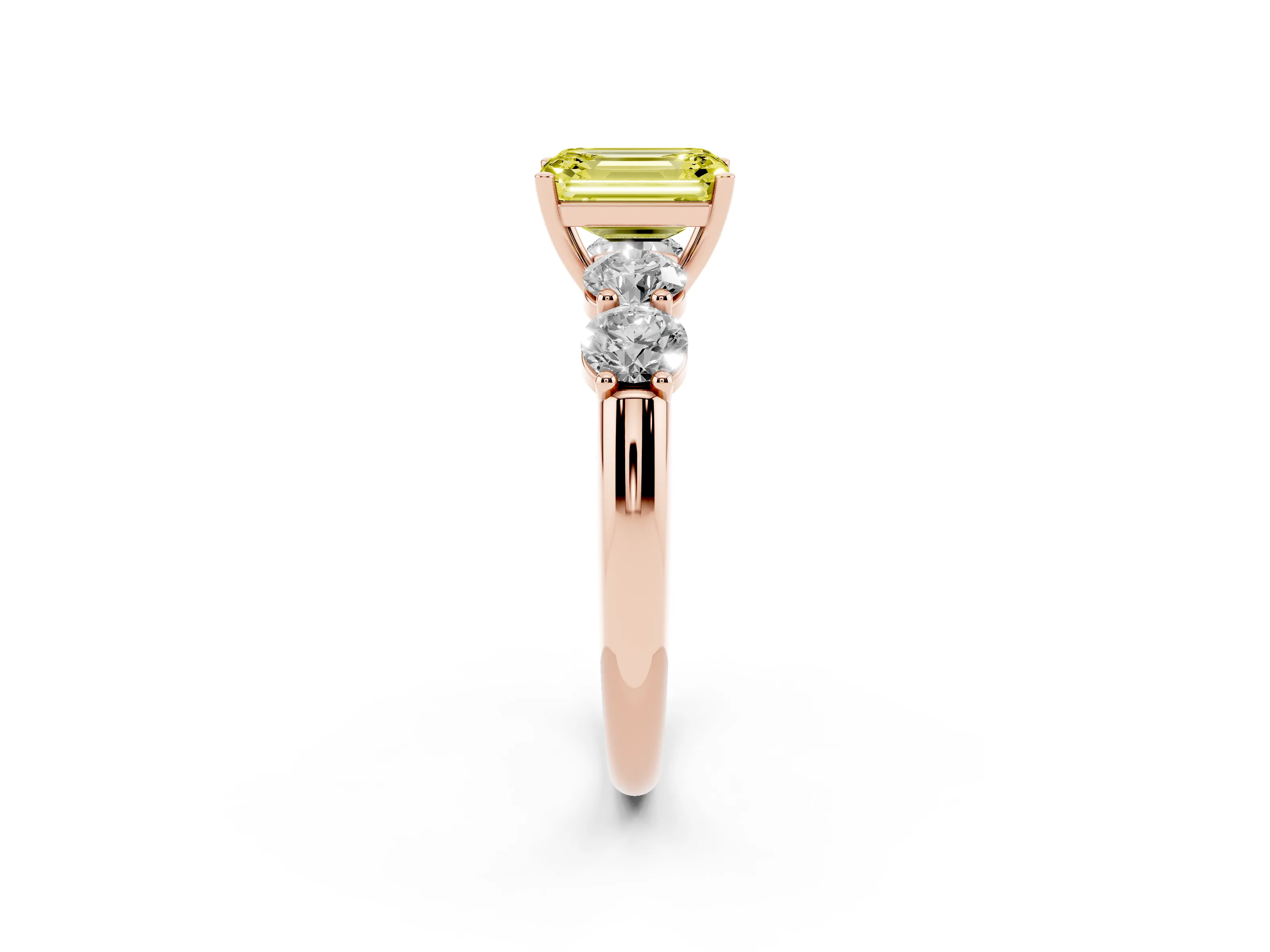 Fancy Yellow Emerald Cut Diamond Five-Stone Prong Set Ring Set in Rose gold with Classic Band