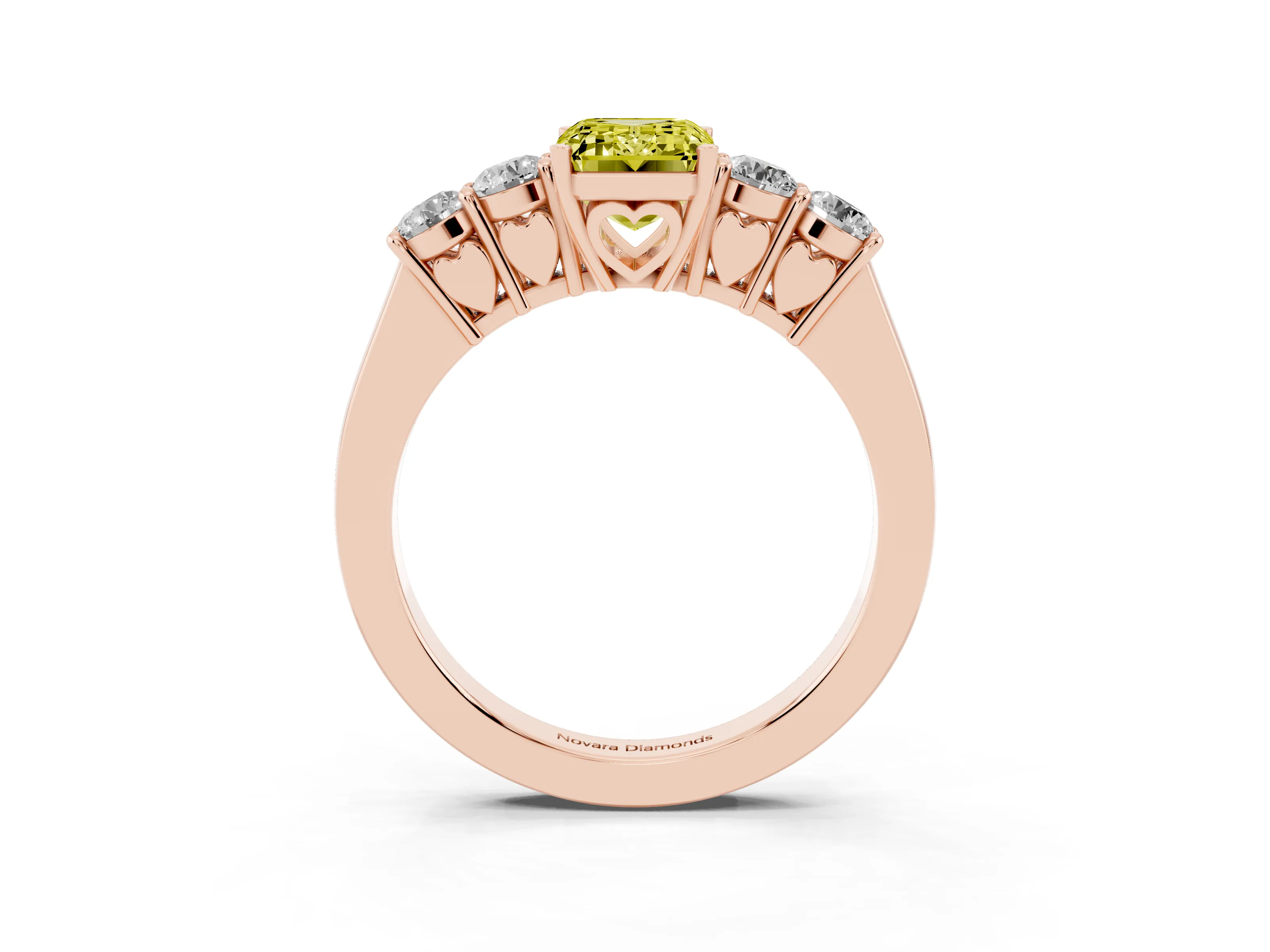 Fancy Yellow Emerald Cut Diamond Five-Stone Prong Set Band Ring Set in Rose gold with Polished Band