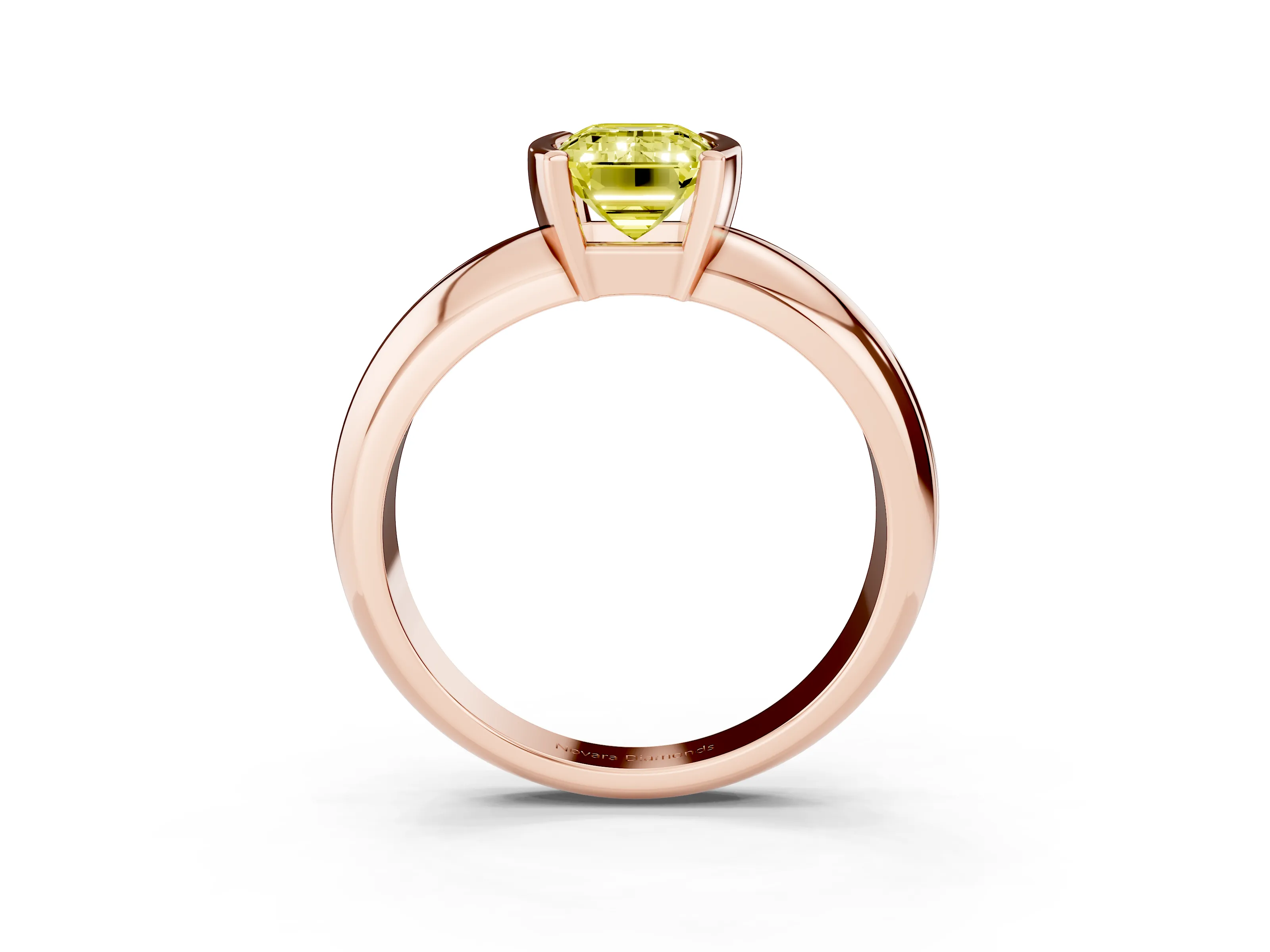 Fancy Yellow Emerald Cut Diamond Solitaire Tension Set Ring Set in Rose gold with Wide Band