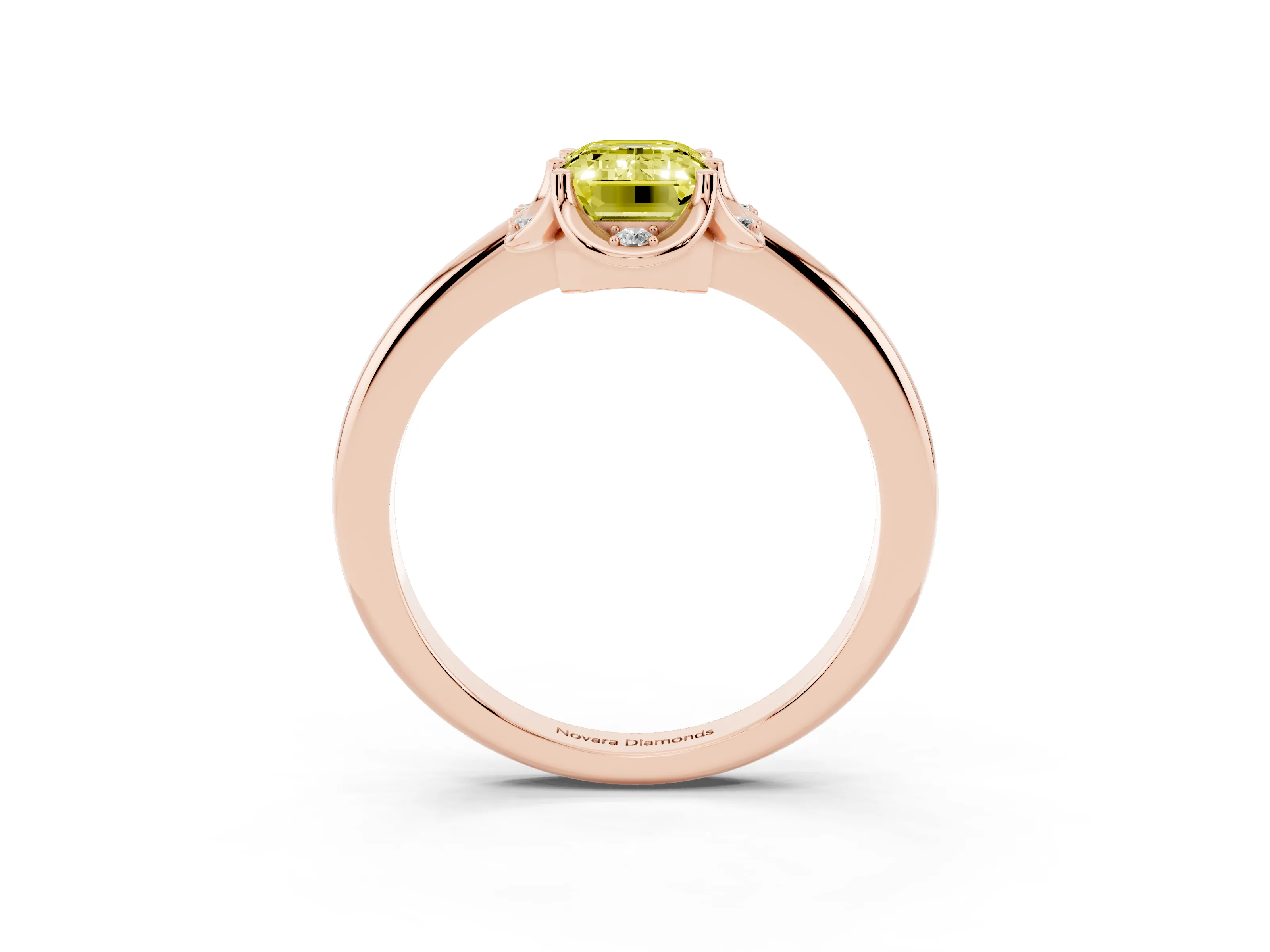 Fancy Yellow Emerald Cut Diamond Round Cluster Halo Ring Set in Rose gold with Solitaire Band and Prong Setting