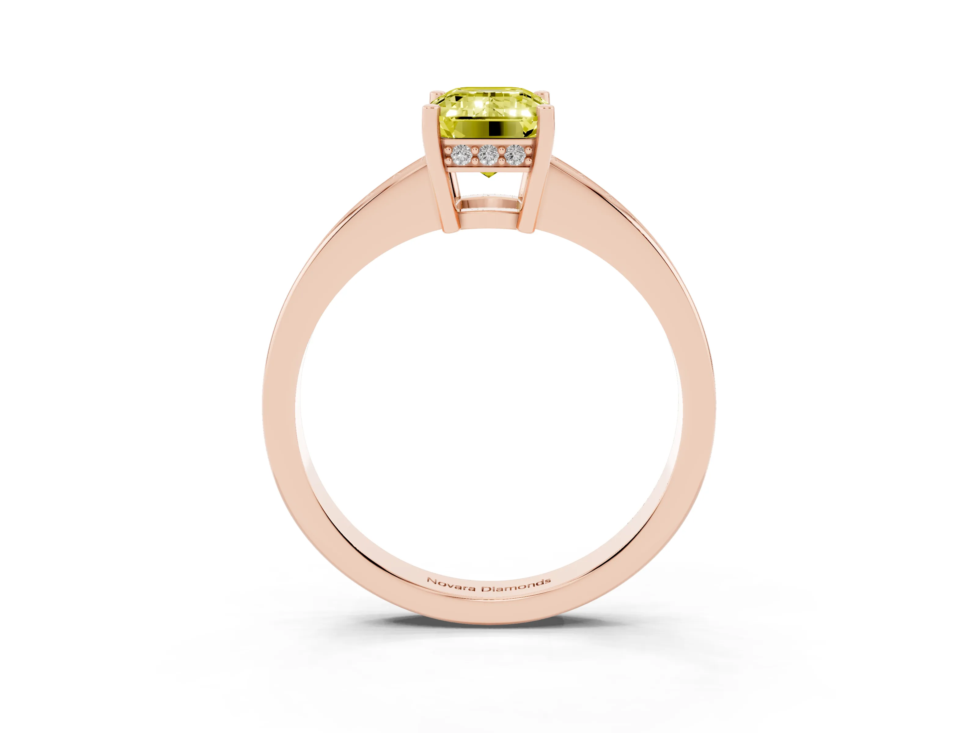 Fancy Yellow Emerald Cut Diamond Pavé Band Prong Set Solitaire Ring Set in Rose gold
