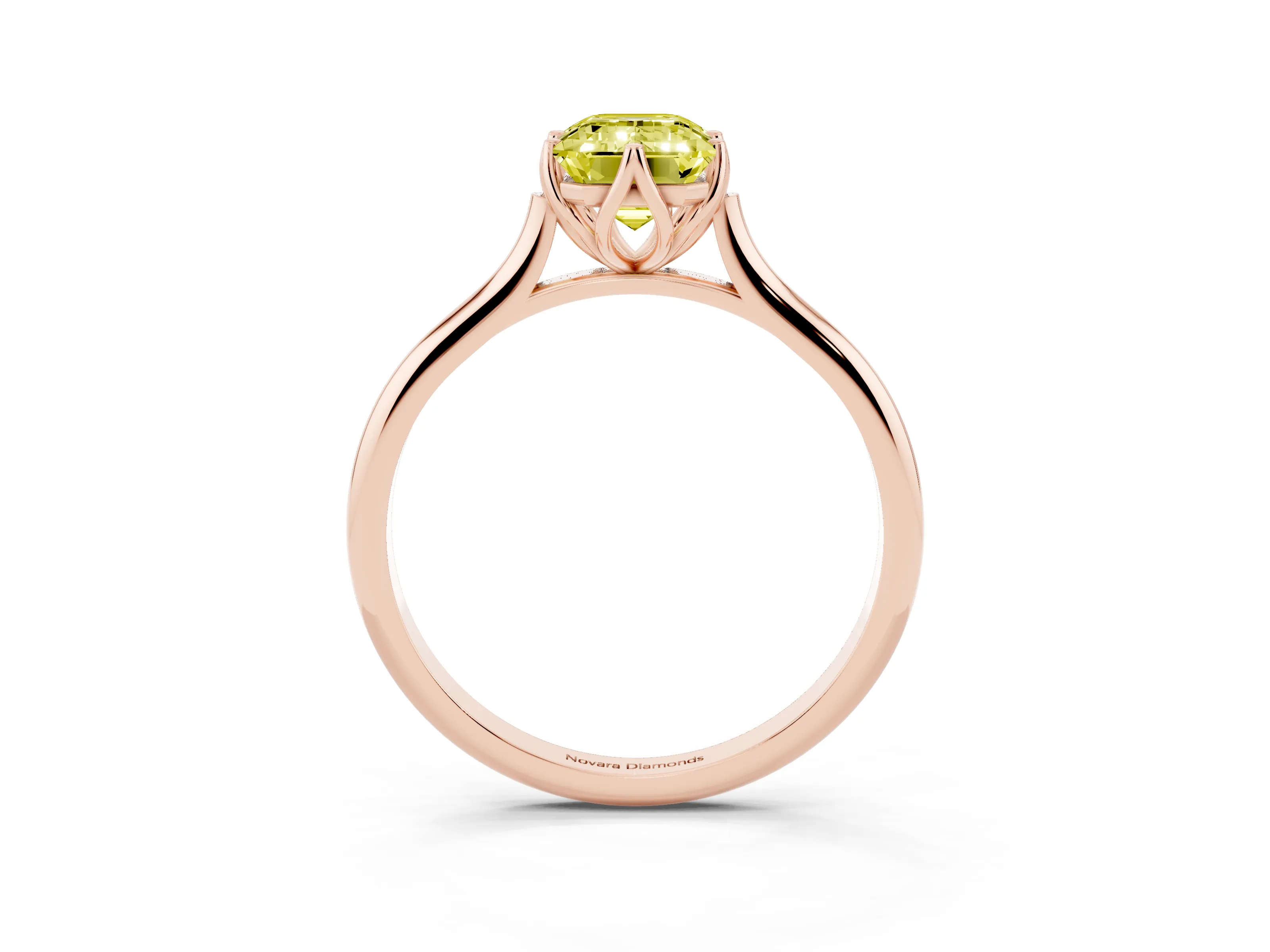 Fancy Yellow Emerald Cut Diamond Solitaire Cathedral Ring Set in Rose gold with Prong Setting