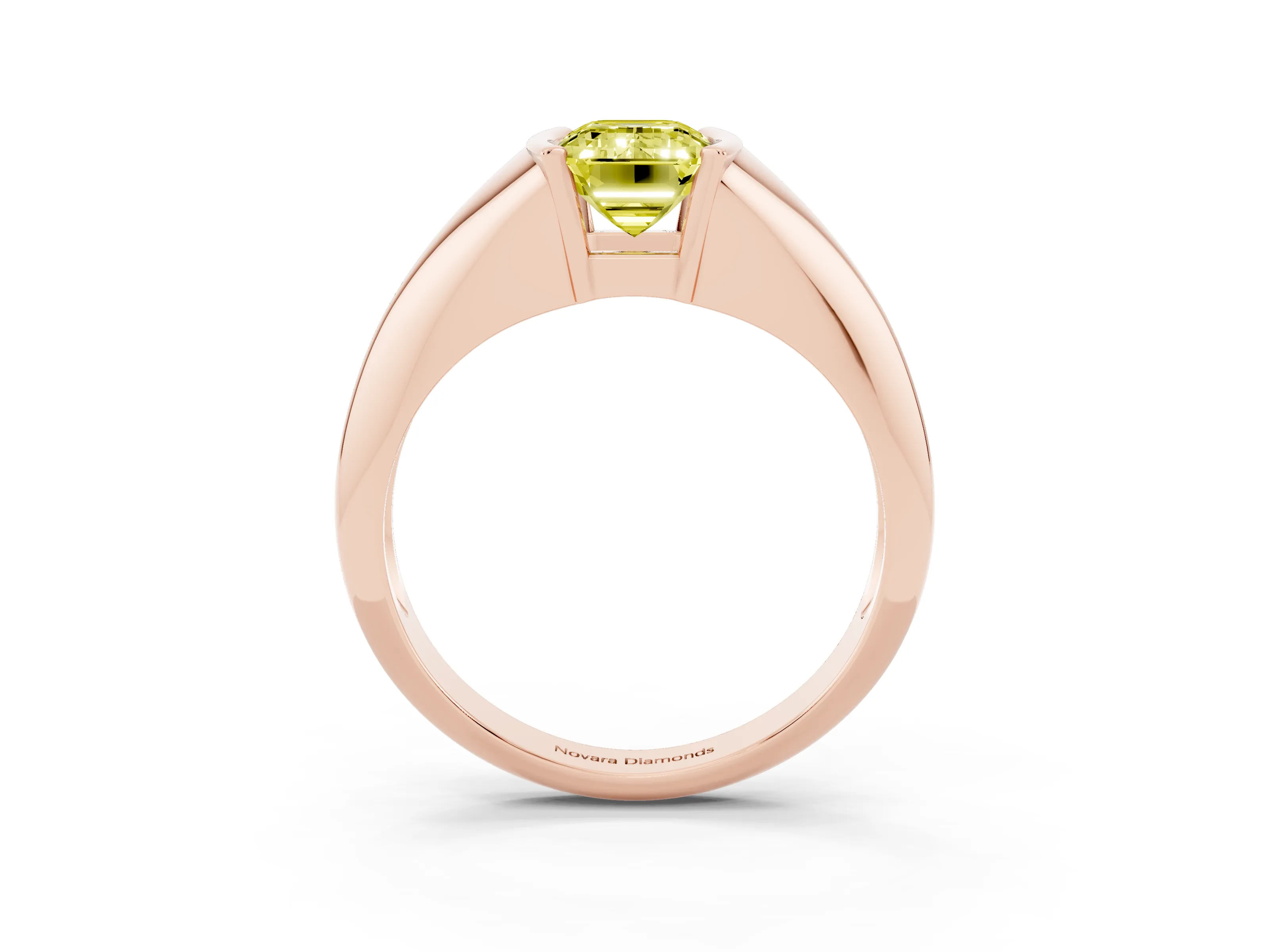 Fancy Yellow Emerald Cut Diamond Solitaire Tension Set Ring Set in Rose gold