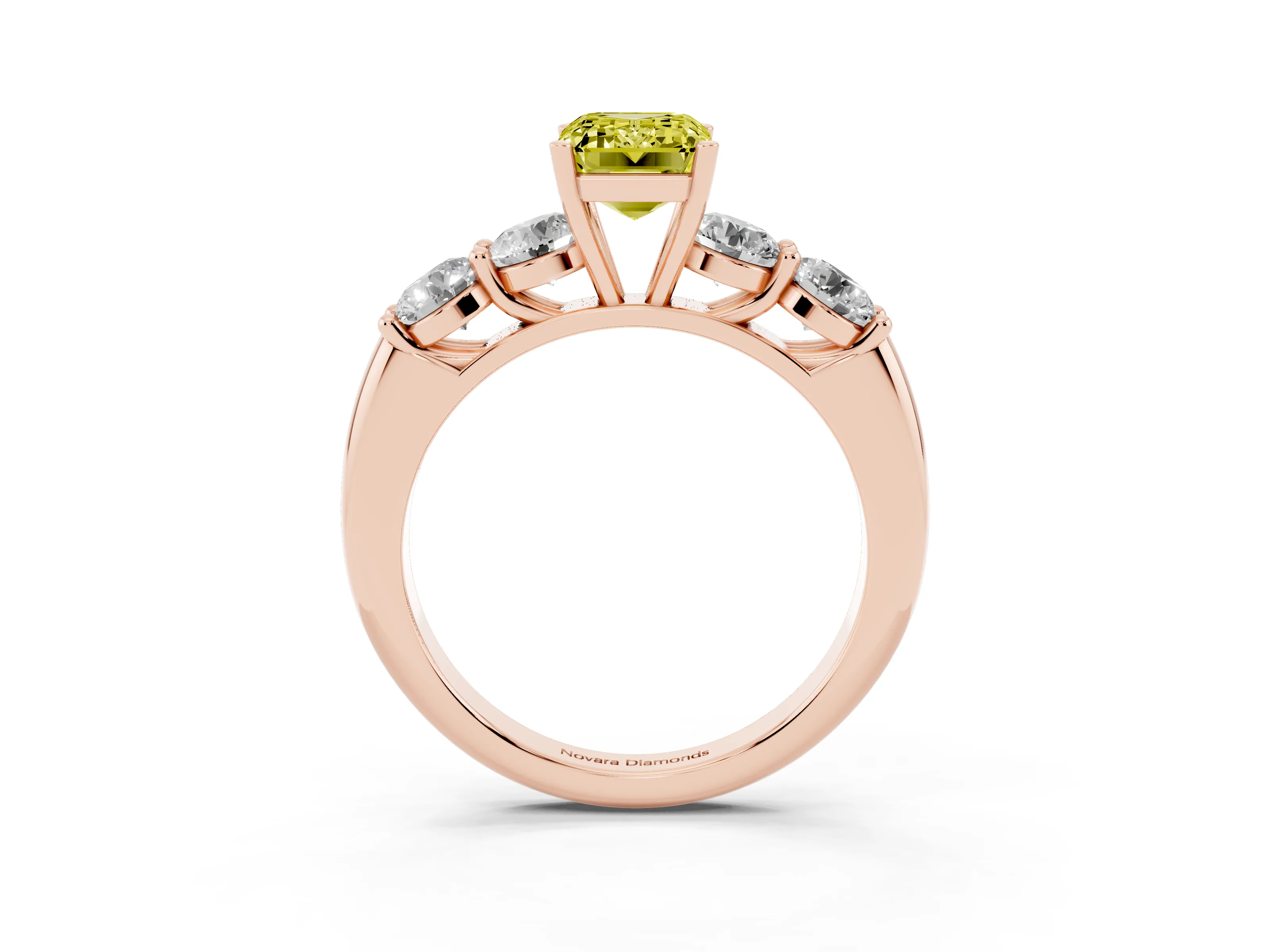 Fancy Yellow Emerald Cut Diamond Five-Stone Prong Set Ring Set in Rose gold with Classic Band