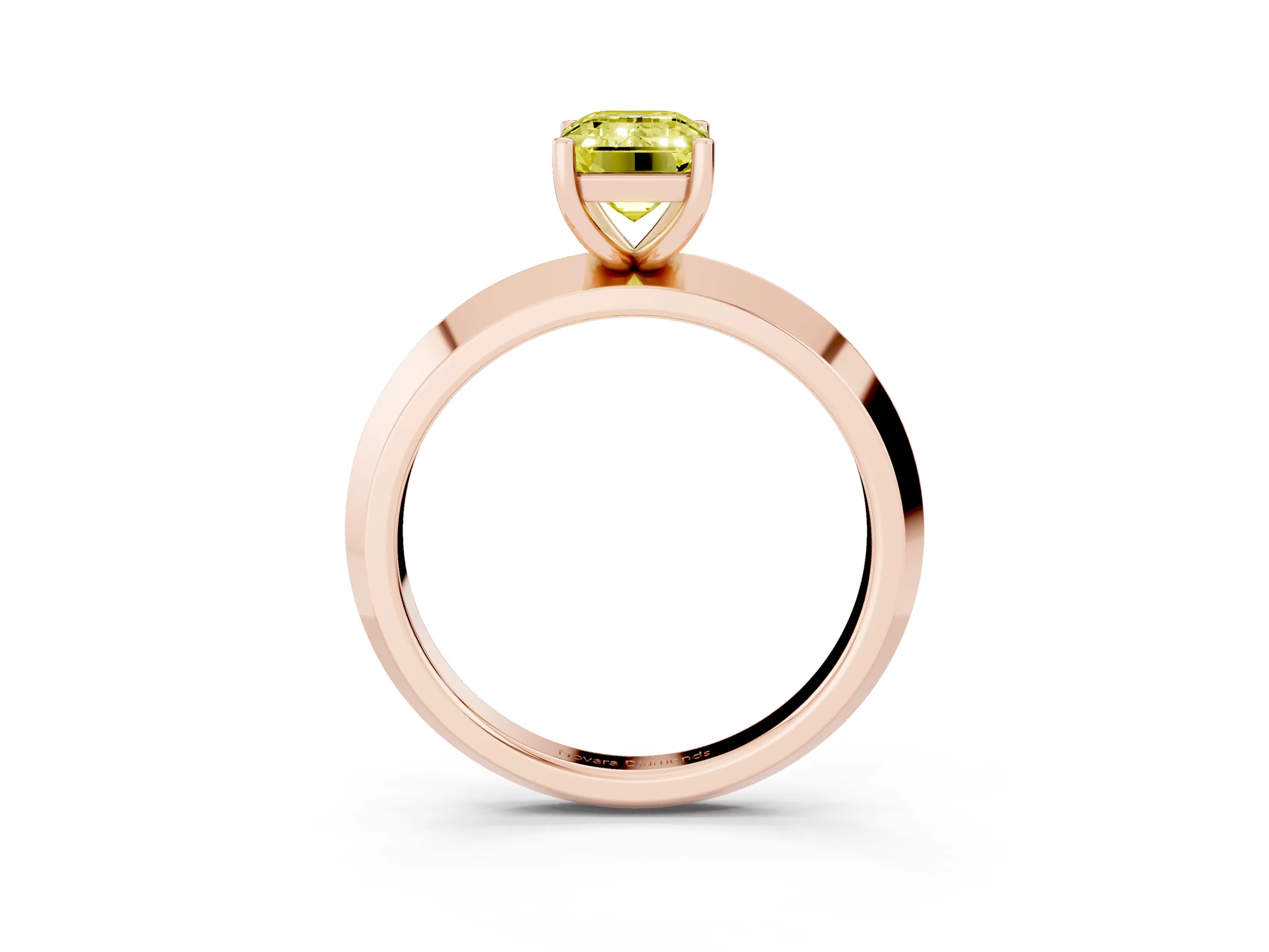 Fancy Yellow Emerald Cut Diamond Solitaire Engagement Ring Set in Rose gold with Flat Band and Prong Setting