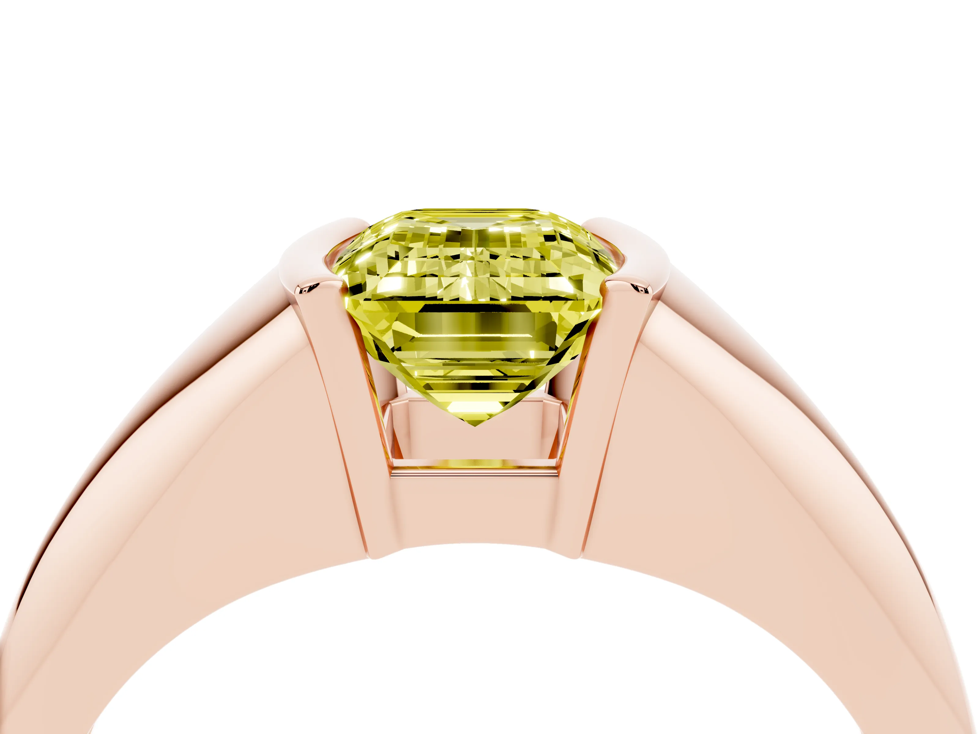 Fancy Yellow Emerald Cut Diamond Solitaire Tension Set Ring Set in Rose gold
