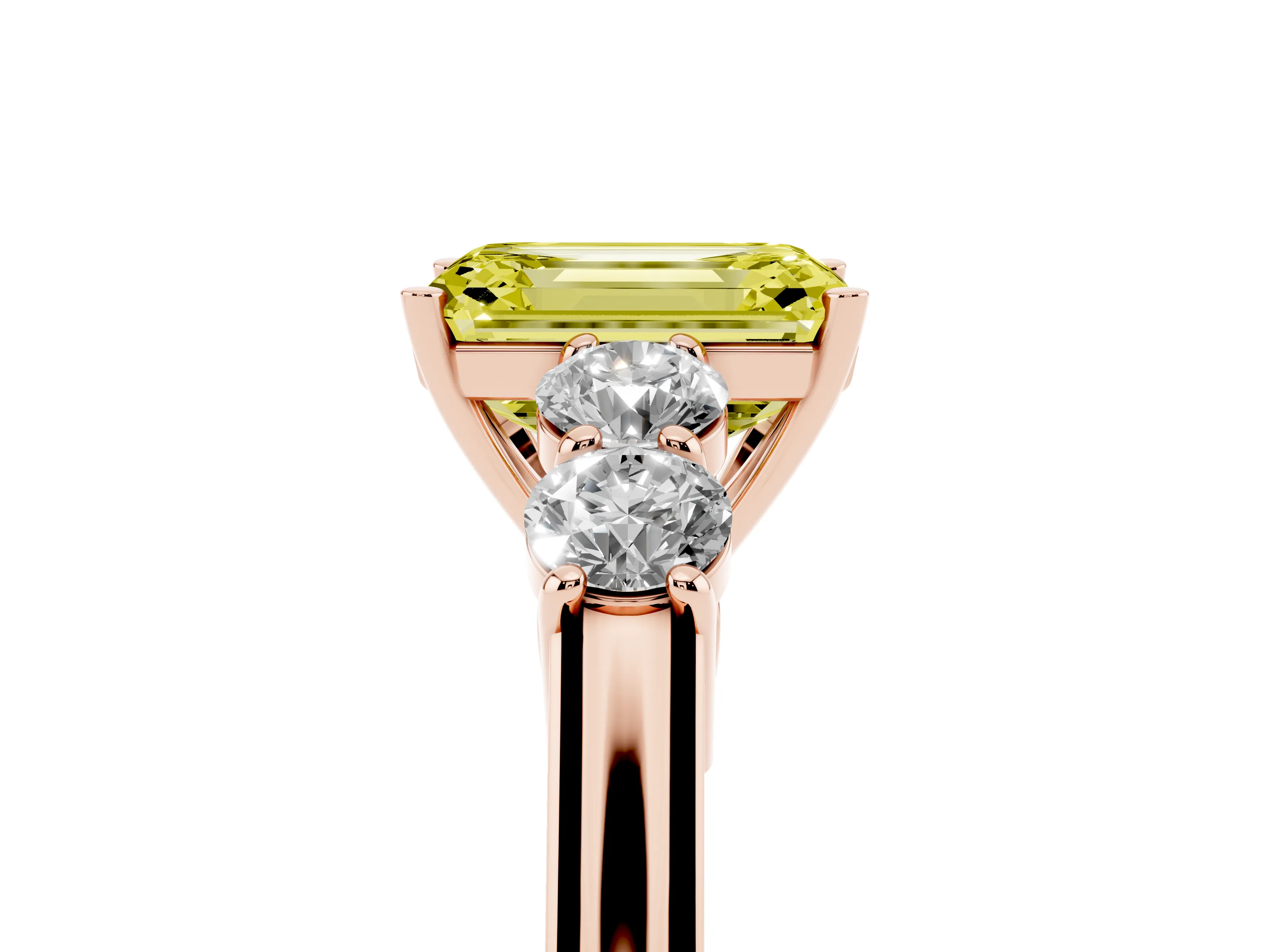 Fancy Yellow Emerald Cut Diamond Five-Stone Prong Set Band Ring Set in Rose gold with Polished Band
