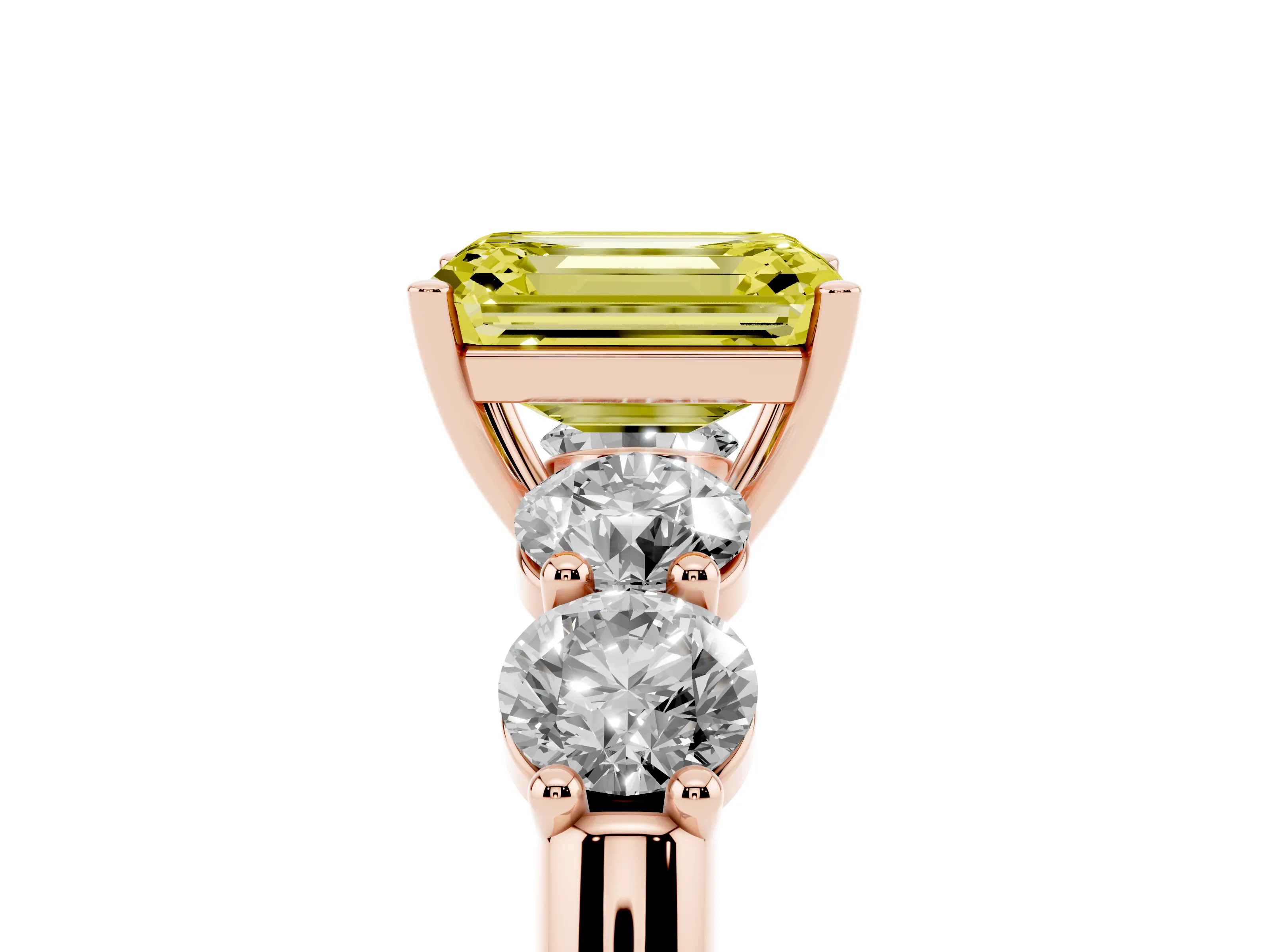 Fancy Yellow Emerald Cut Diamond Five-Stone Prong Set Ring Set in Rose gold with Classic Band