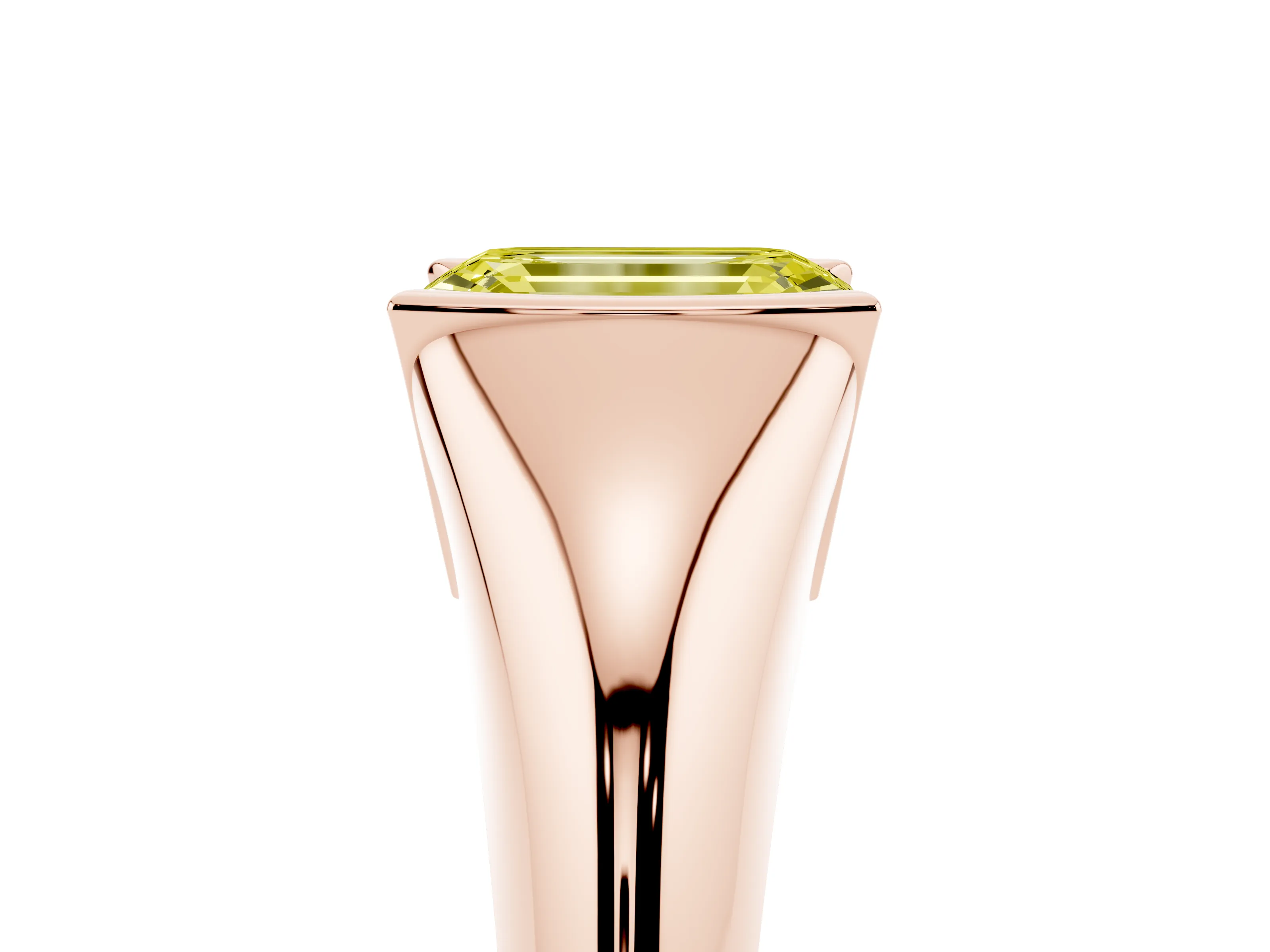 Fancy Yellow Emerald Cut Diamond Solitaire Tension Set Ring Set in Rose gold