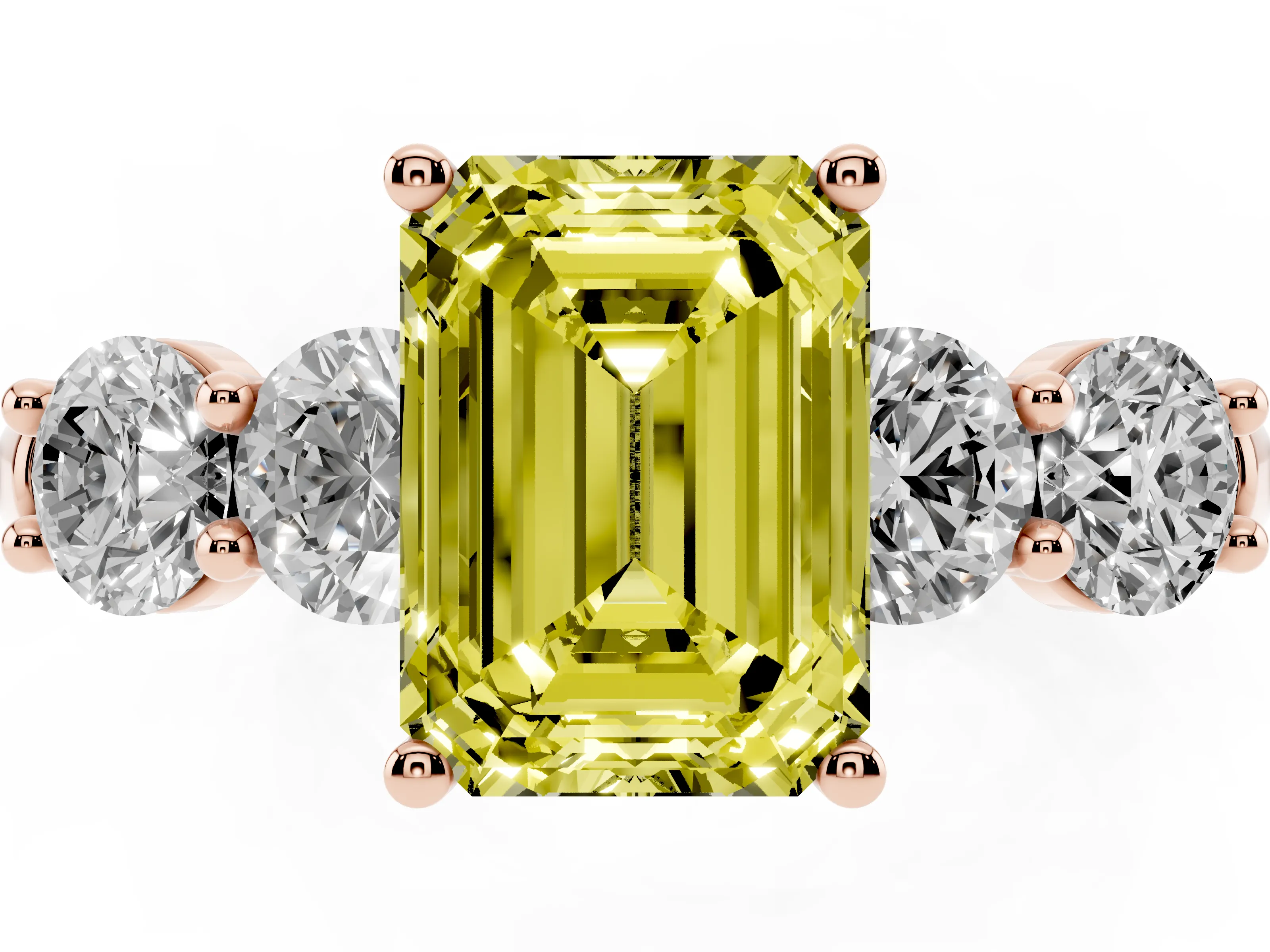 Fancy Yellow Emerald Cut Diamond Five-Stone Prong Set Ring Set in Rose gold with Classic Band