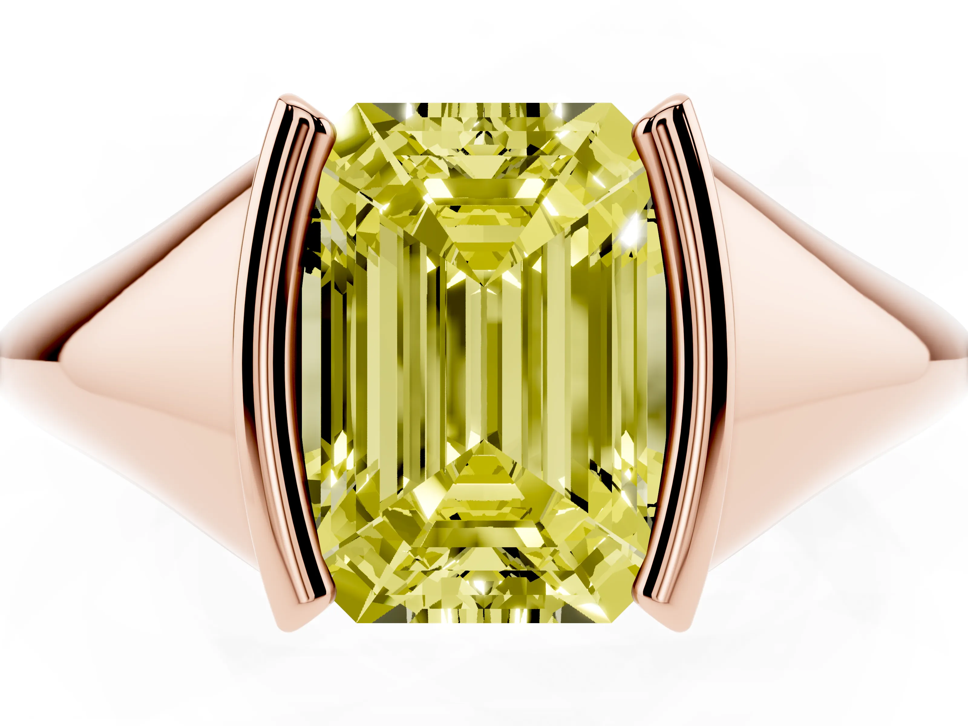 Fancy Yellow Emerald Cut Diamond Solitaire Tension Set Ring Set in Rose gold