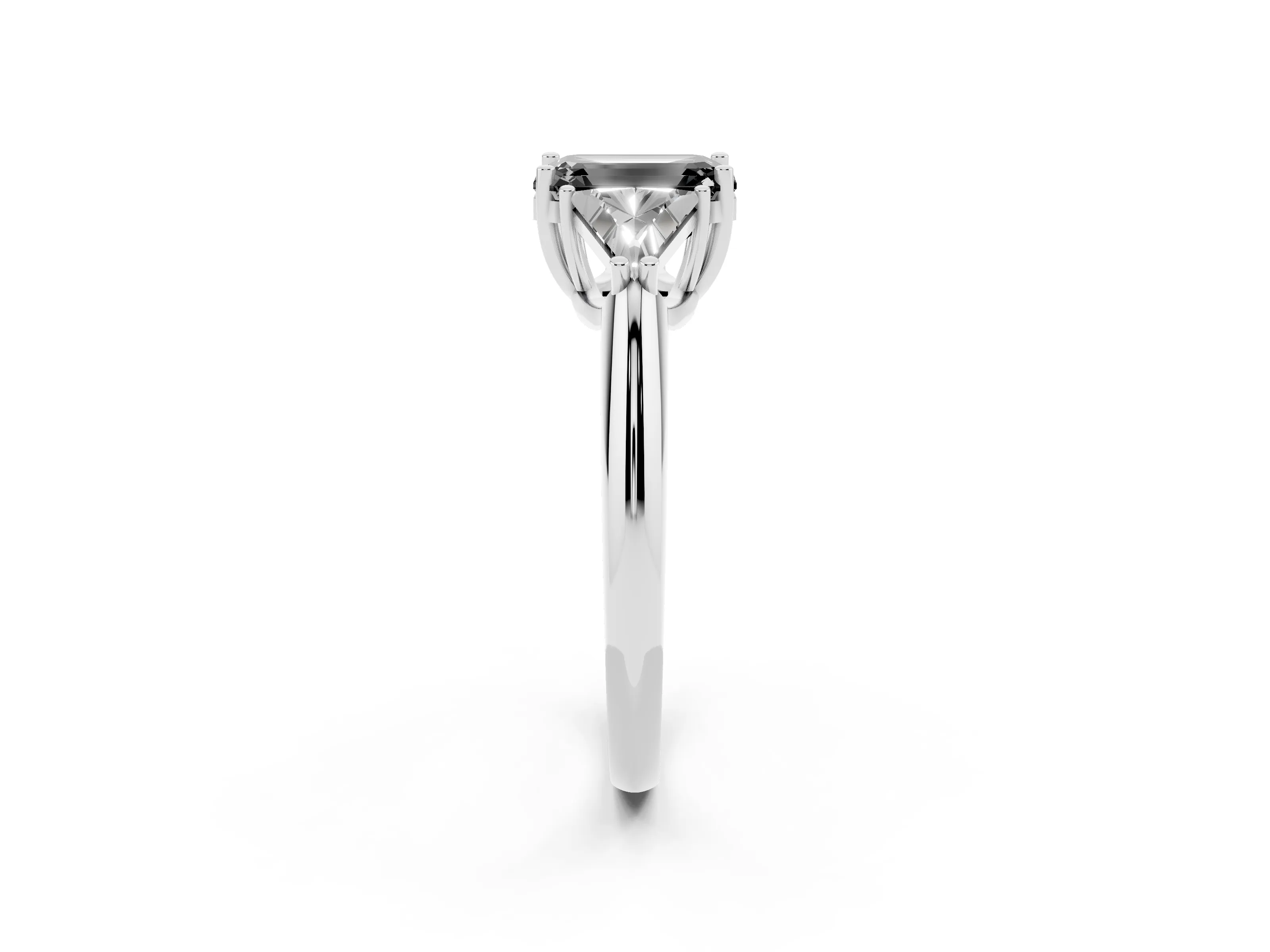 Fancy Black Emerald Cut Diamond Three-Stone Engagement Ring Set in Platinum with Trillion Side Stones