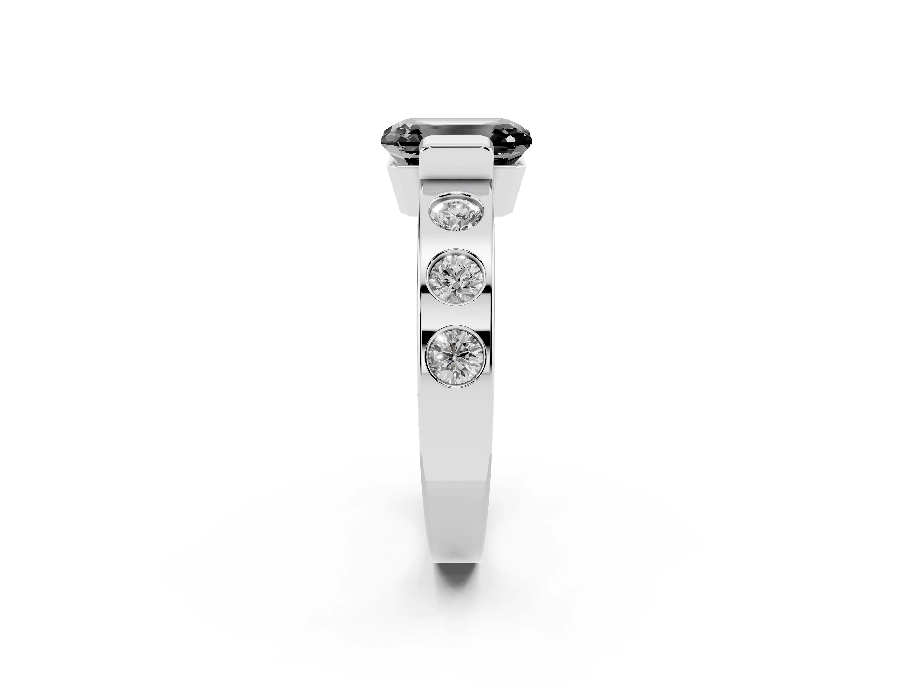 Fancy Black Emerald Cut Diamond Channel-Set Band Ring Set in Platinum with Bezel Prong Setting