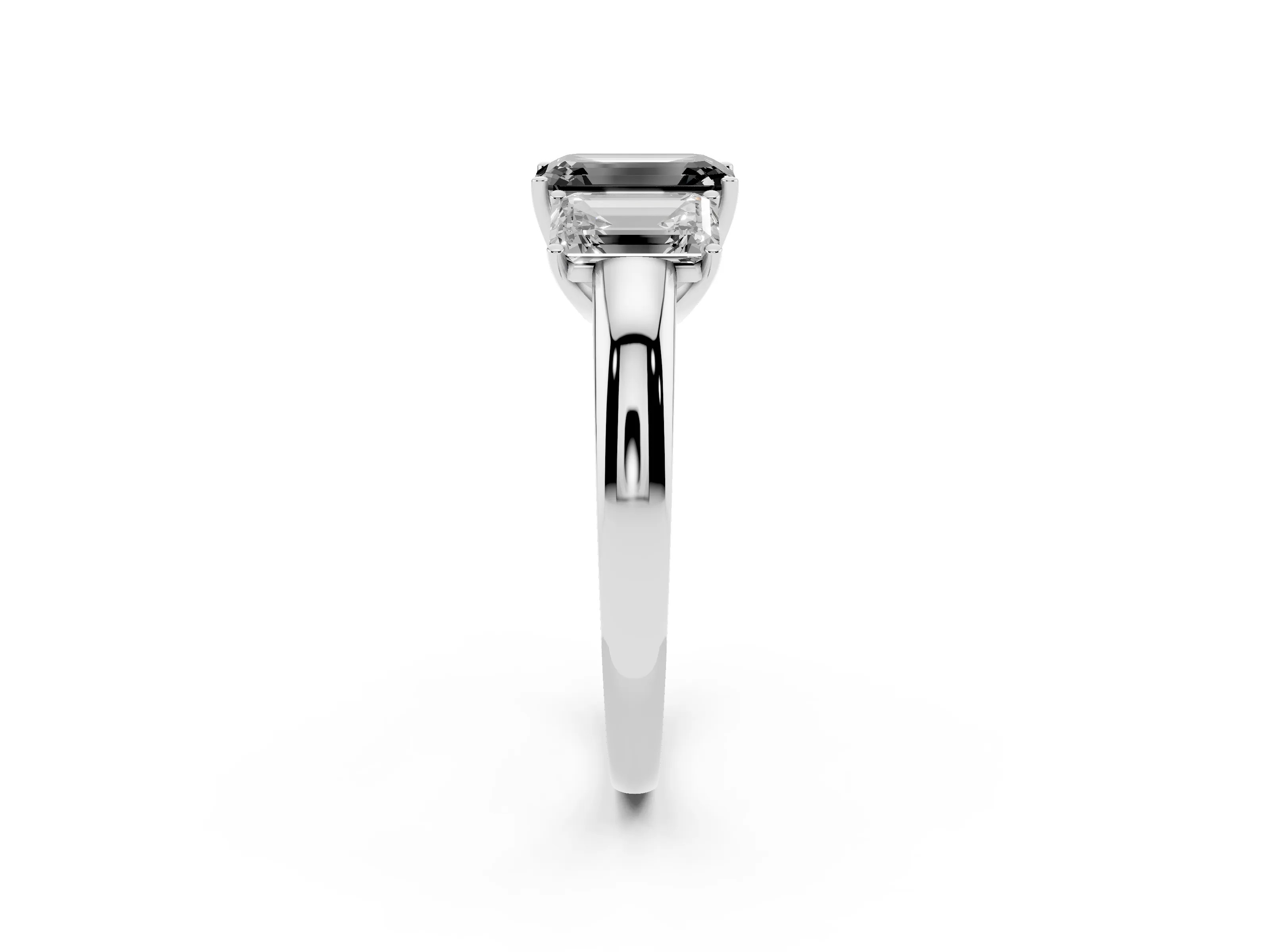 Fancy Black Emerald Cut Diamond Three-Stone Ring Set in Silver with Bold Center and Classic Band