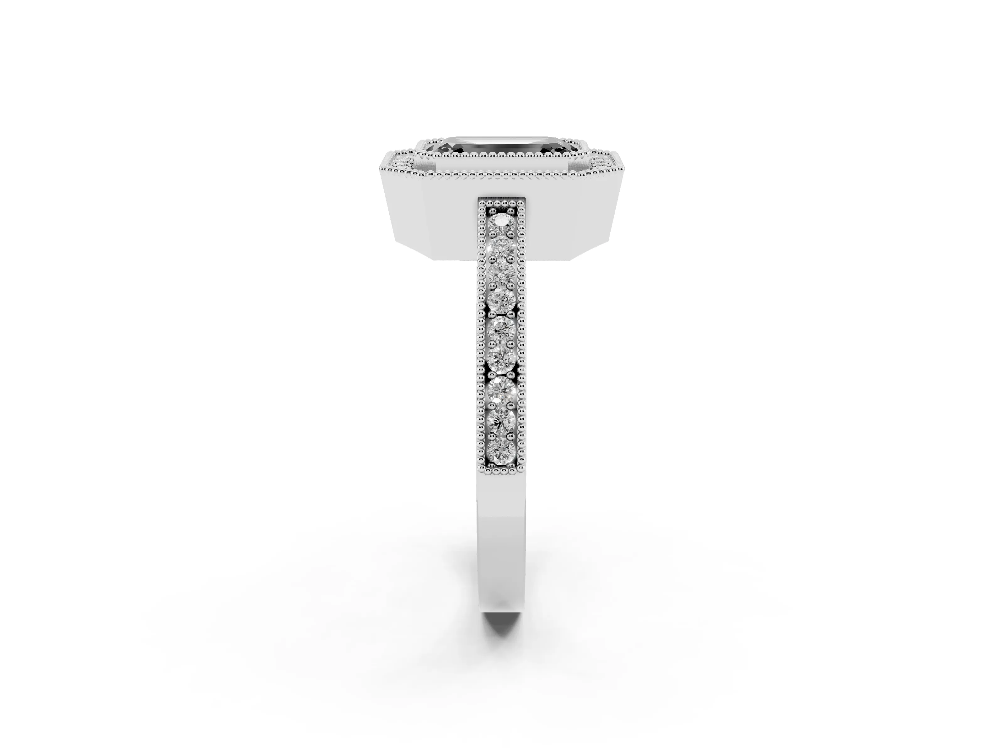 Fancy Black Emerald Cut Diamond Round Halo Ring Set in Silver with Pavé Band