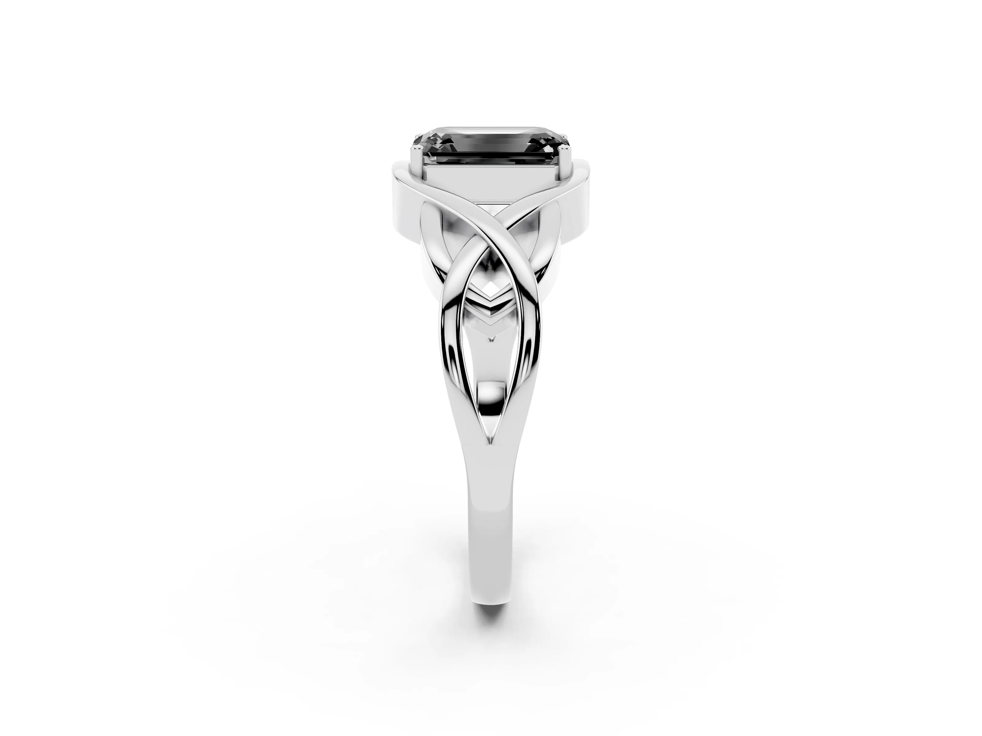 Fancy Black Emerald Cut Diamond Solitaire Ring Set in Platinum with Intertwined Band