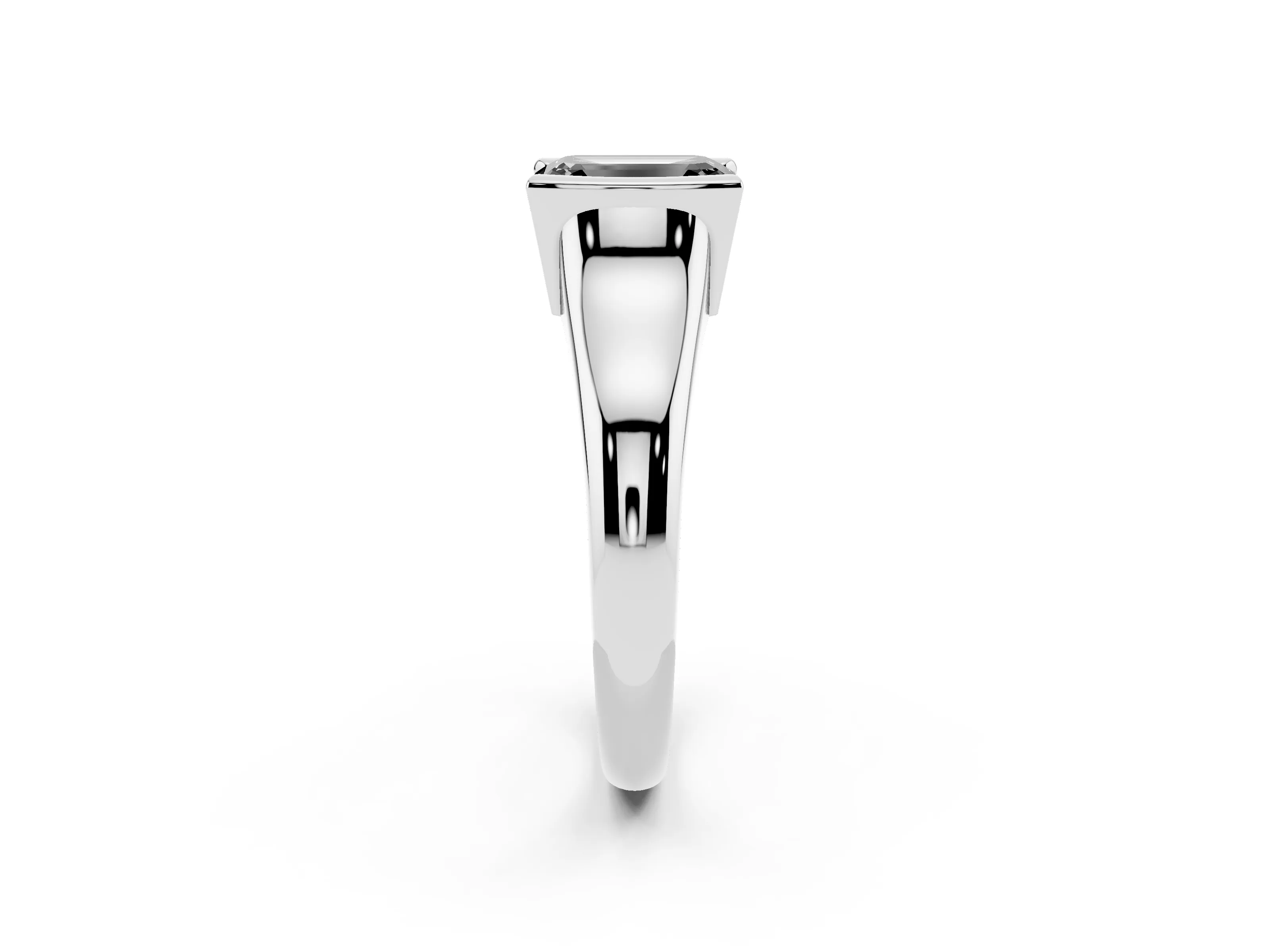 Fancy Black Emerald Cut Diamond Solitaire Tension Set Ring Set in White gold with Split Shank Band