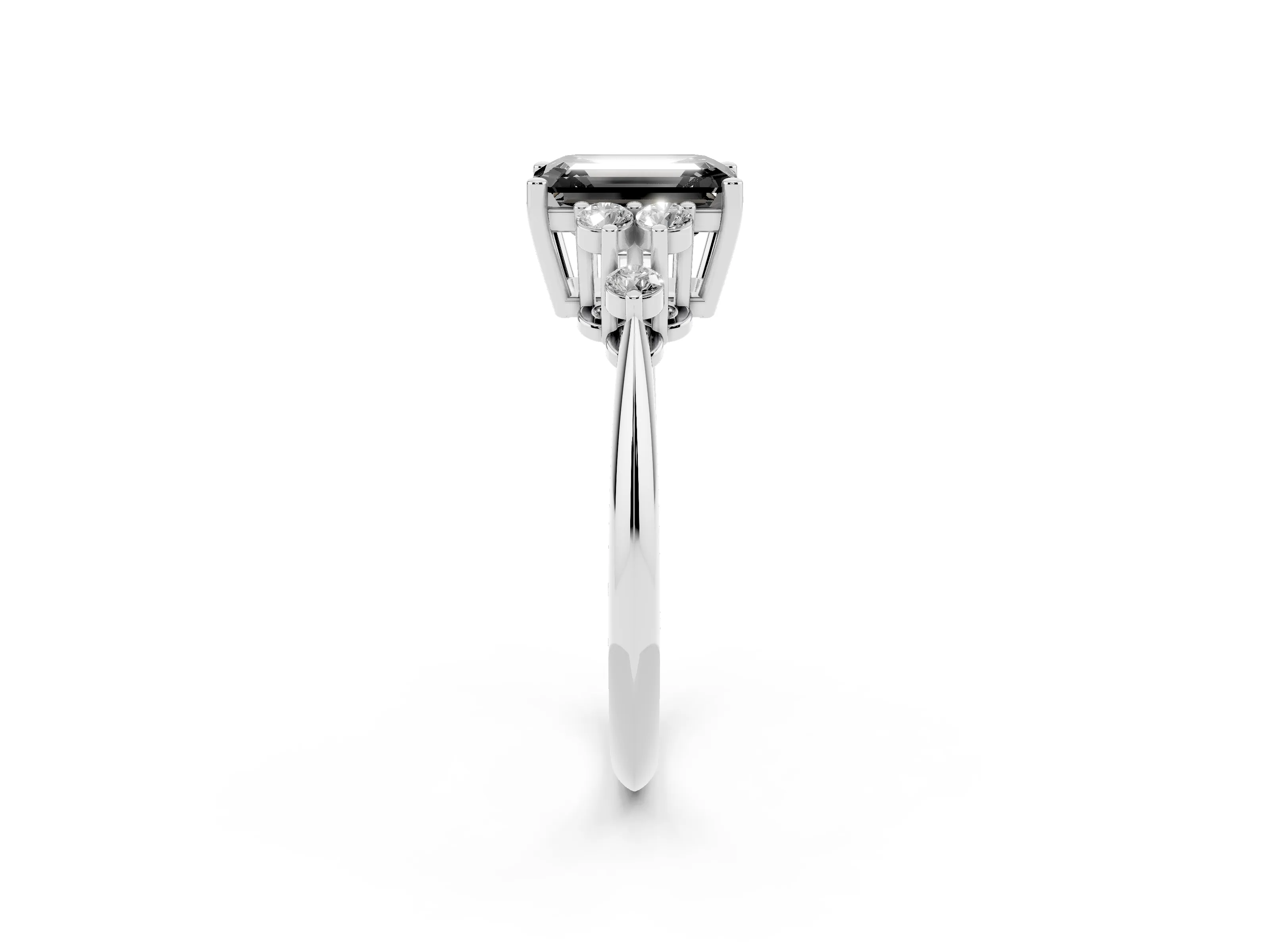 Fancy Black Emerald Cut Diamond Cluster Ring Set in Platinum with Plain Band and Prong Setting