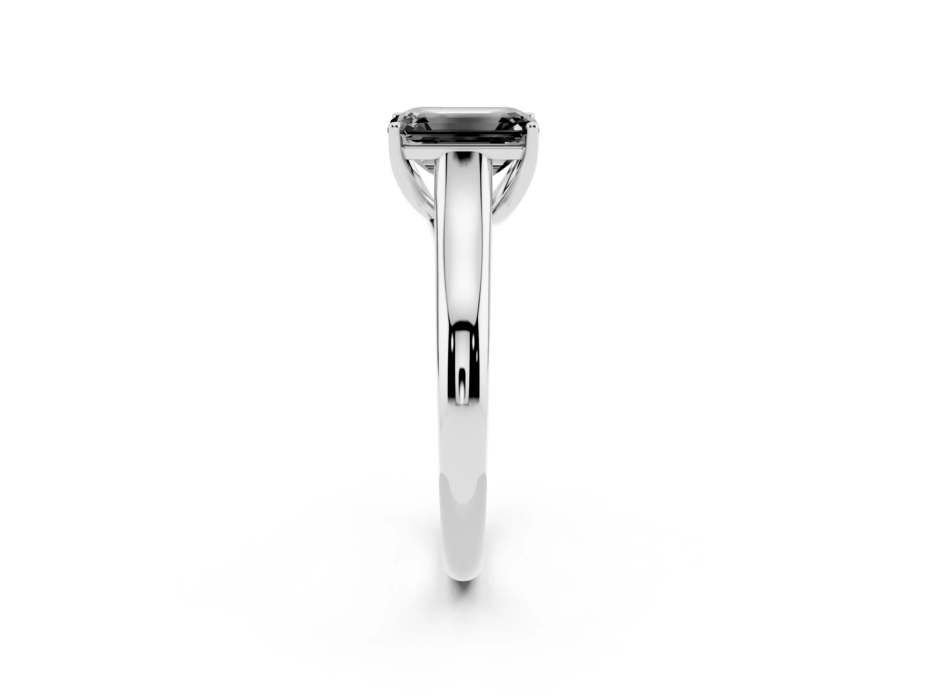 Fancy Black Emerald Cut Diamond Solitaire Engagement Ring Set in Platinum with Subtly Tapered Band and Prong Setting