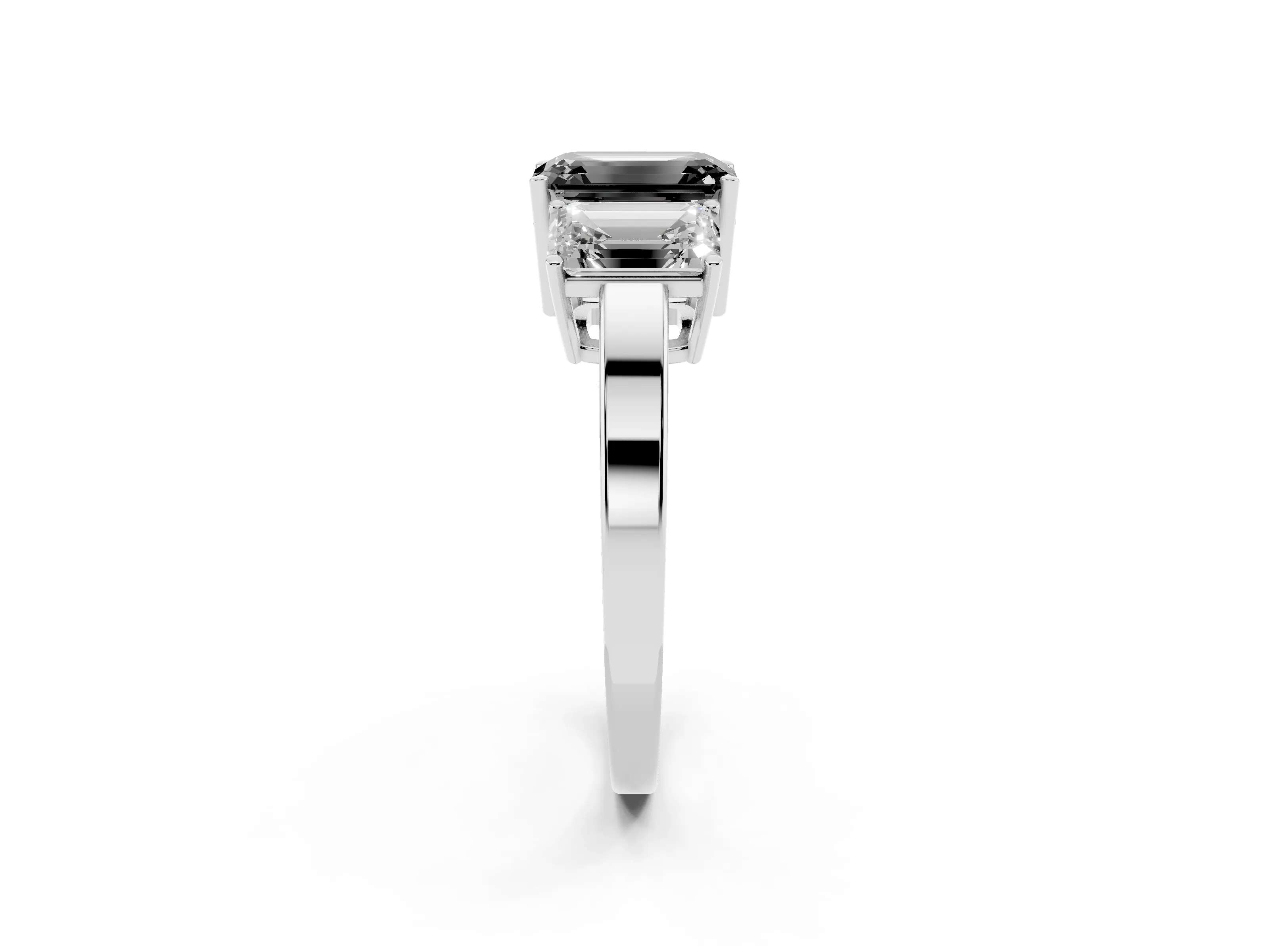 Fancy Black Emerald Cut Diamond Three-Stone Engagement Ring Set in Silver with Flat Band