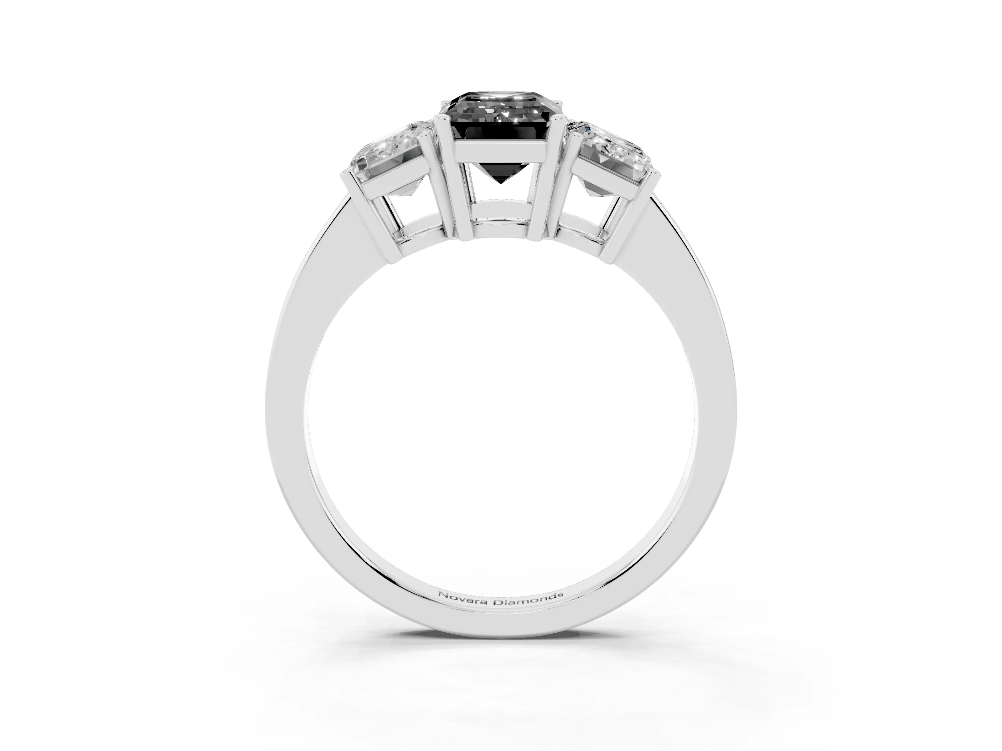 Fancy Black Emerald Cut Diamond Three-Stone Engagement Ring Set in Silver with Flat Band