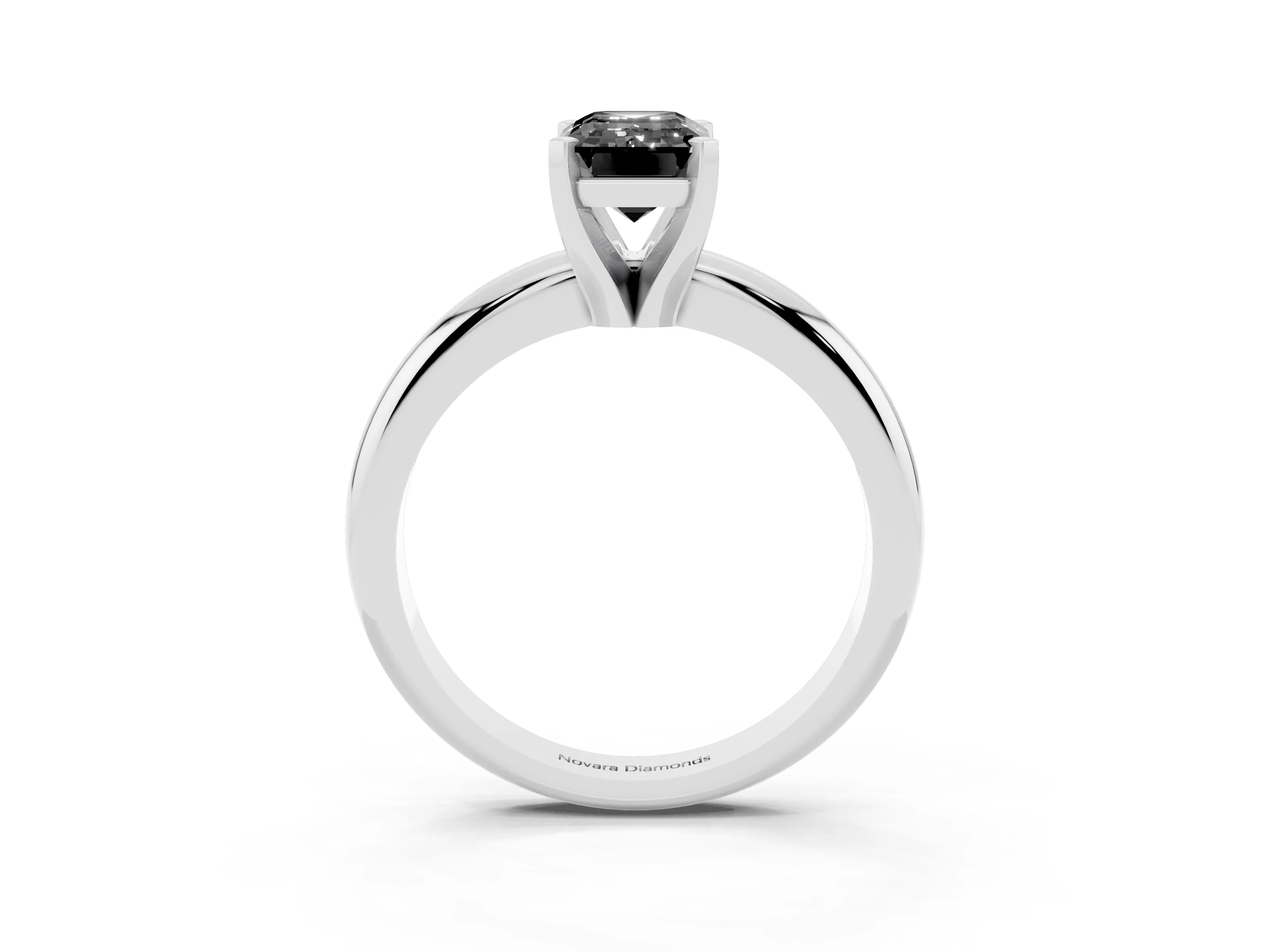 Fancy Black Emerald Cut Diamond Solitaire Engagement Ring Set in Platinum with Round Band and Prong Setting