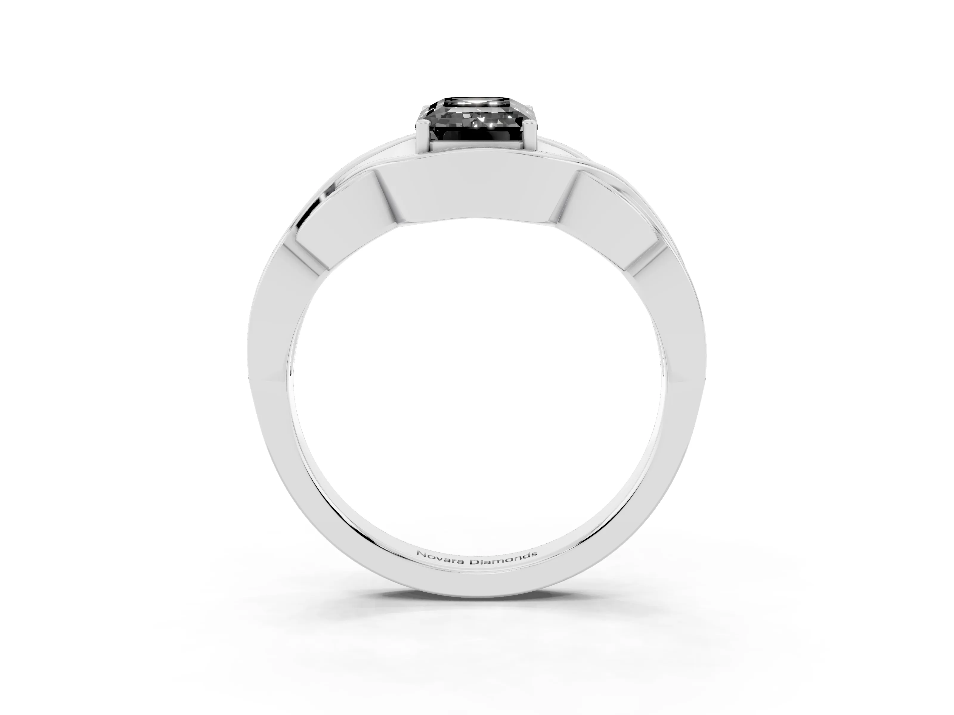 Fancy Black Emerald Cut Diamond Solitaire Ring Set in Platinum with Intertwined Band