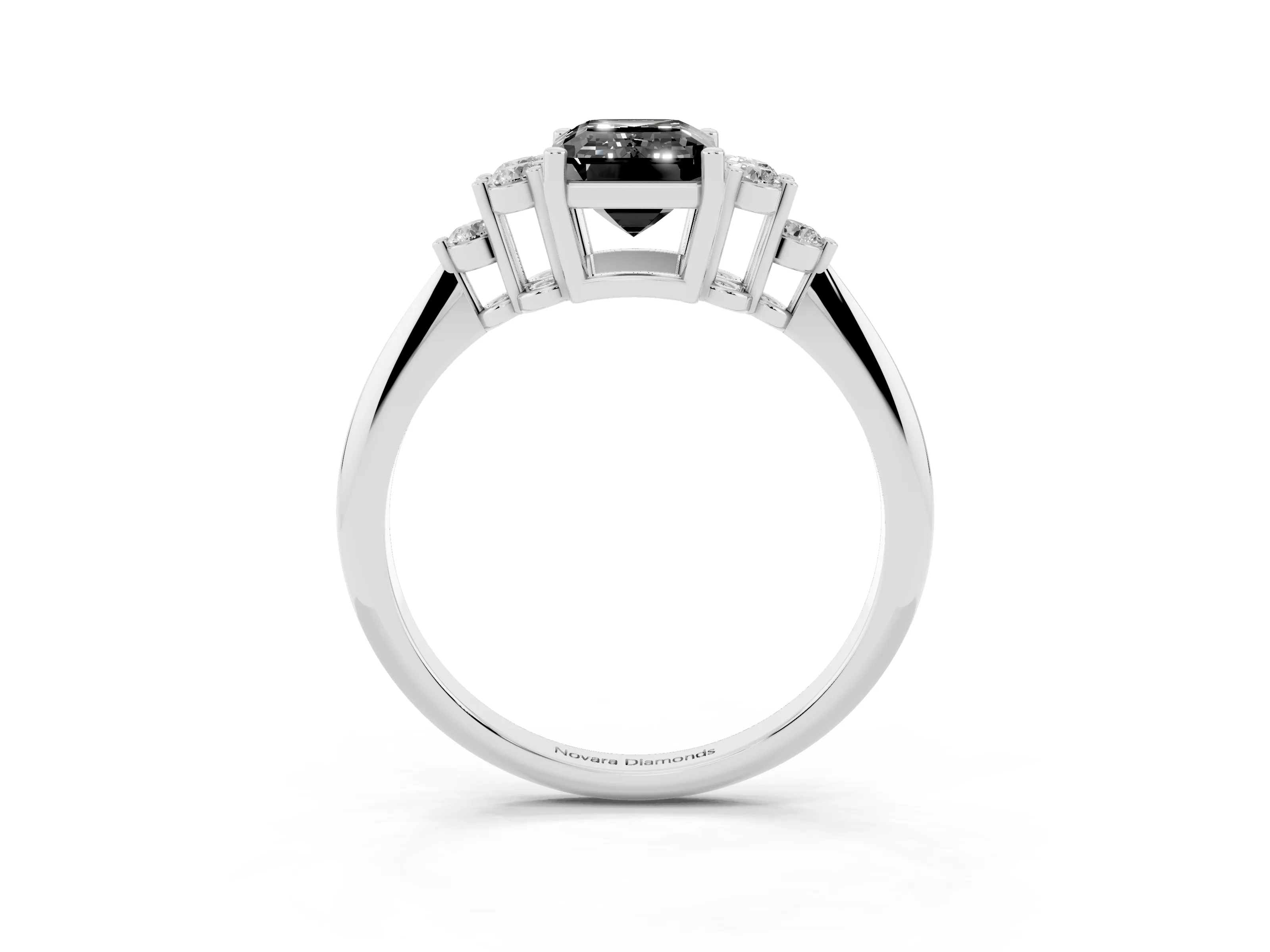 Fancy Black Emerald Cut Diamond Cluster Ring Set in Platinum with Plain Band and Prong Setting