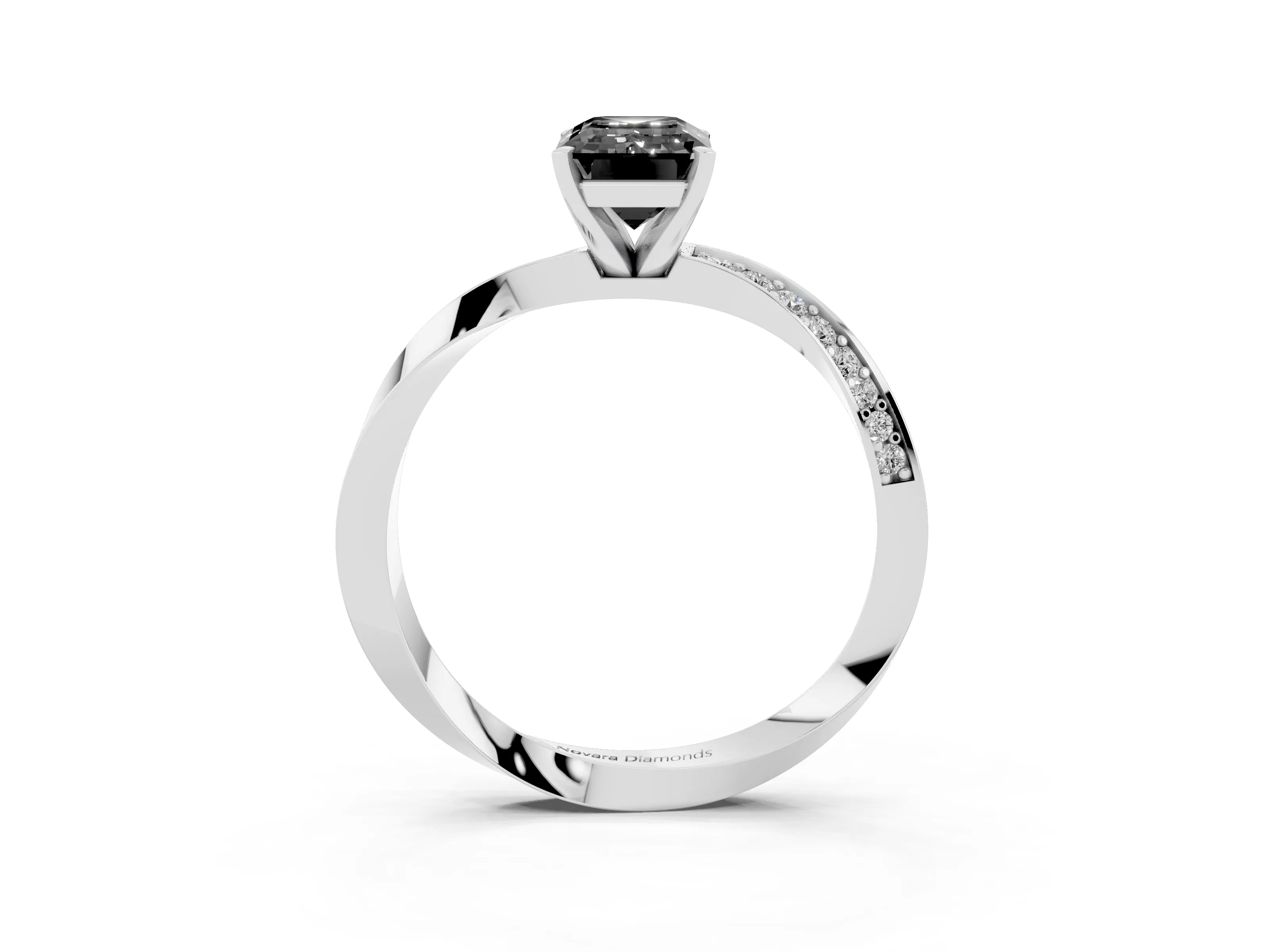 Fancy Black Emerald Cut Diamond Engagement Ring Set in Platinum with Side Stone Accents and Prong Setting