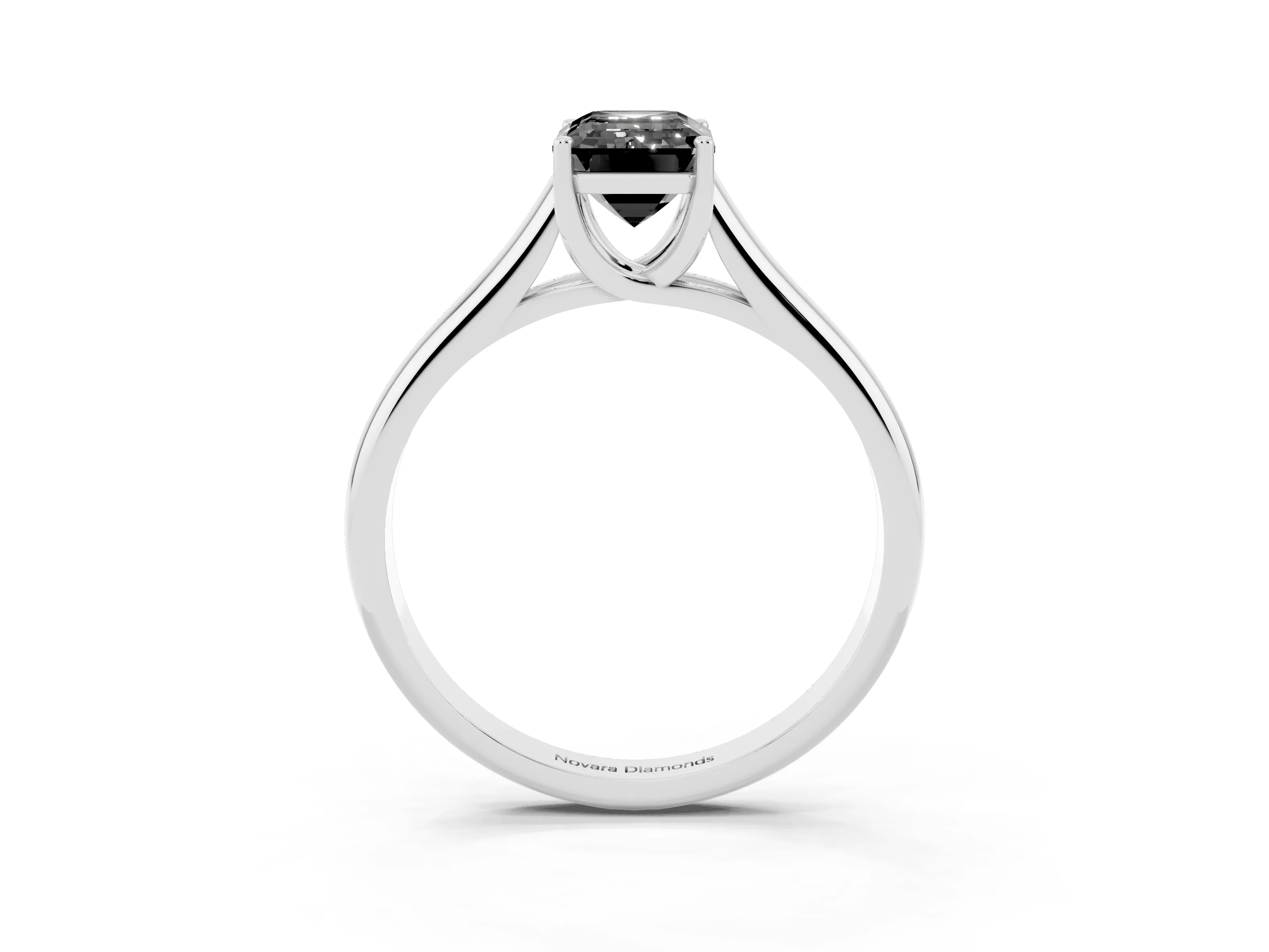 Fancy Black Emerald Cut Diamond Solitaire Engagement Ring Set in Platinum with Subtly Tapered Band and Prong Setting