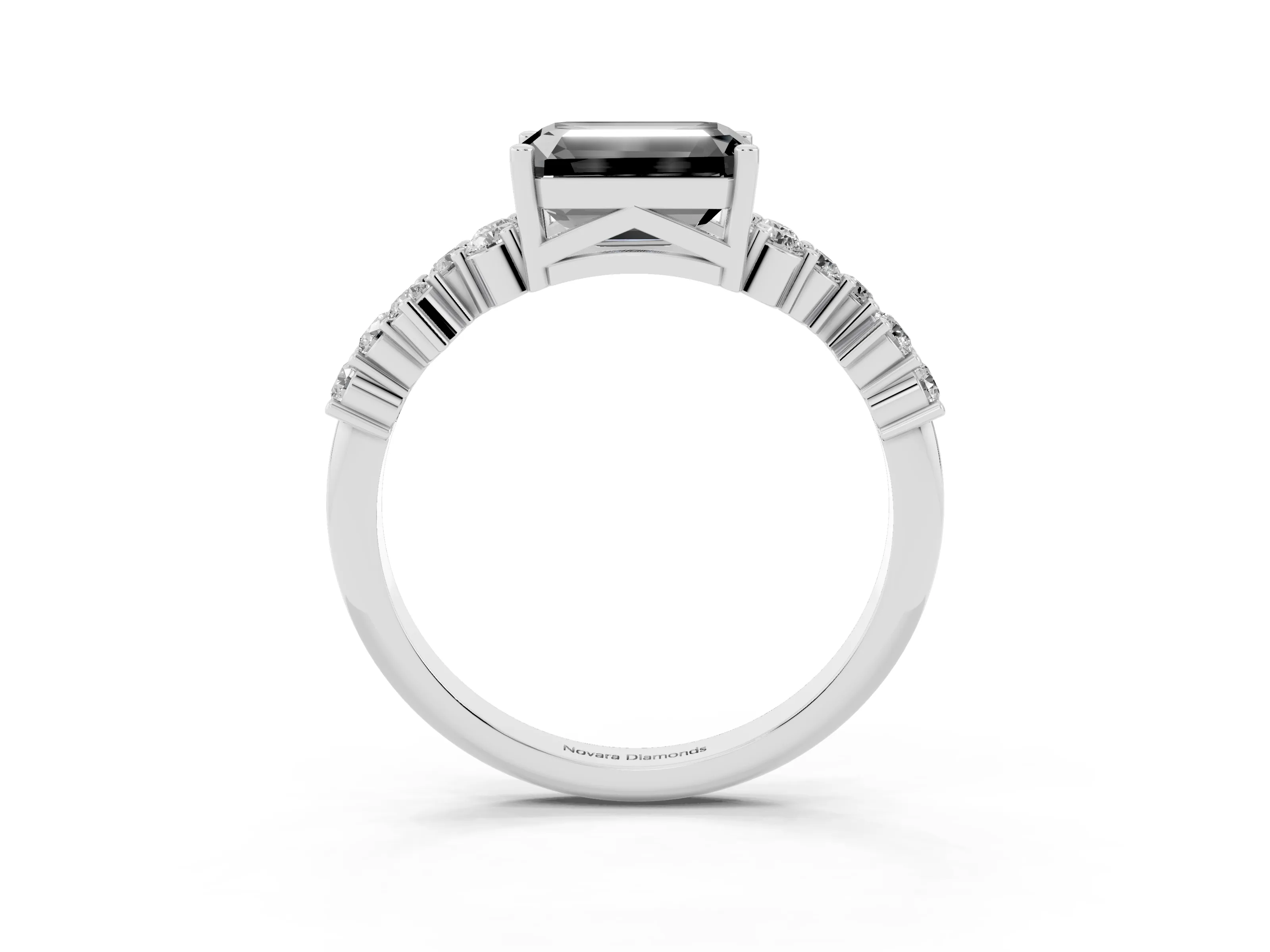 Fancy Black Emerald Cut Diamond Ring Set in Silver with Scattered Round Accents