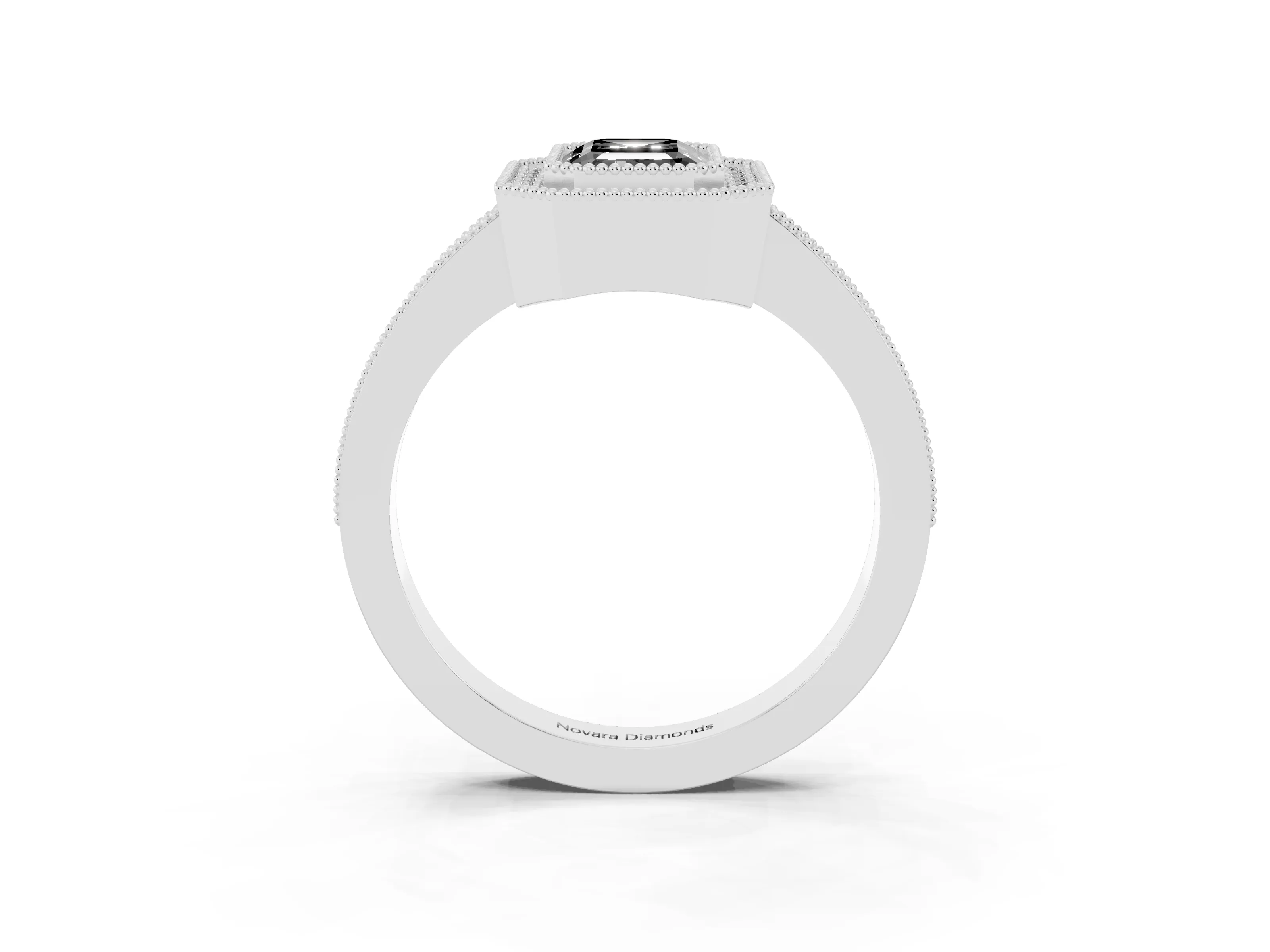 Fancy Black Emerald Cut Diamond Halo Engagement Ring Set in Platinum with Pavé Band and Round Halo Stones