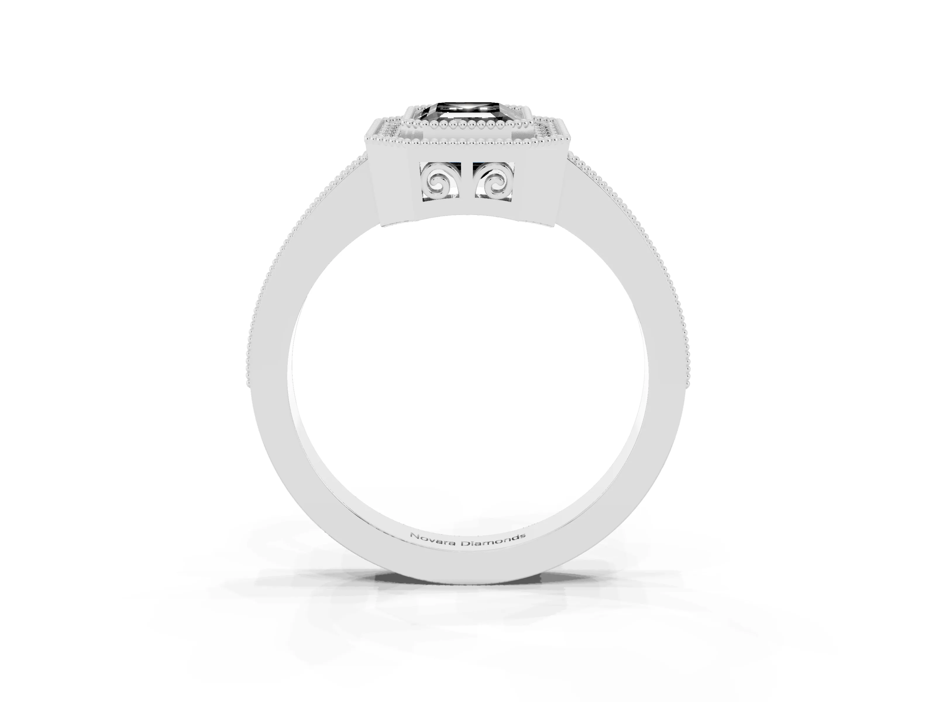 Fancy Black Emerald Cut Diamond Round Halo Ring Set in Silver with Pavé Band