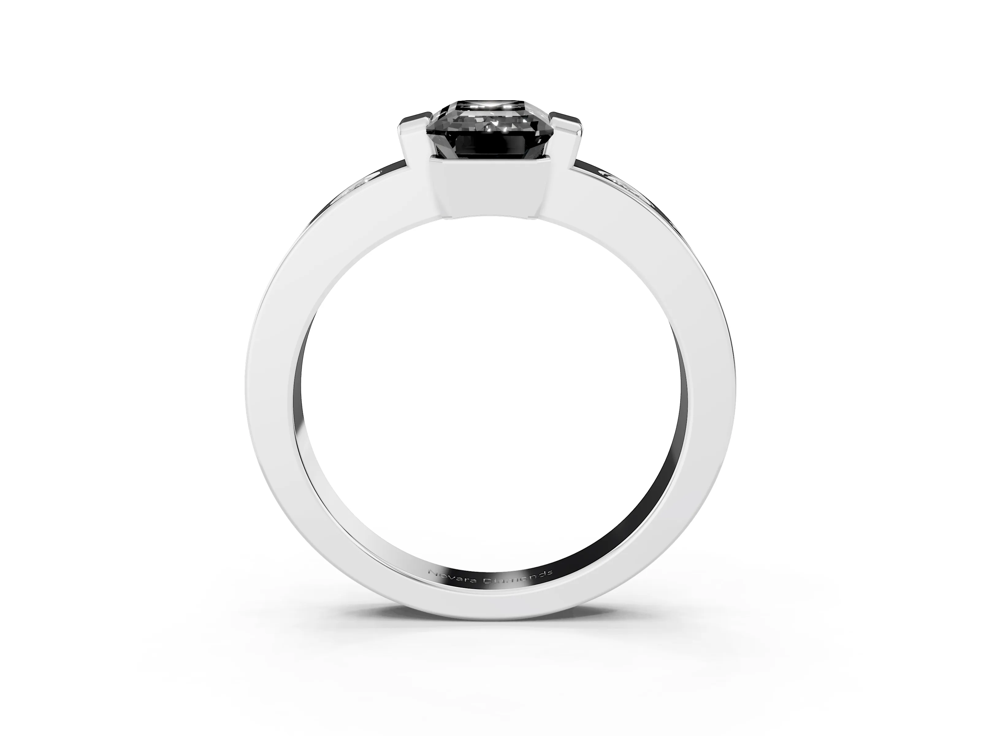 Fancy Black Emerald Cut Diamond Channel-Set Band Ring Set in Platinum with Bezel Prong Setting