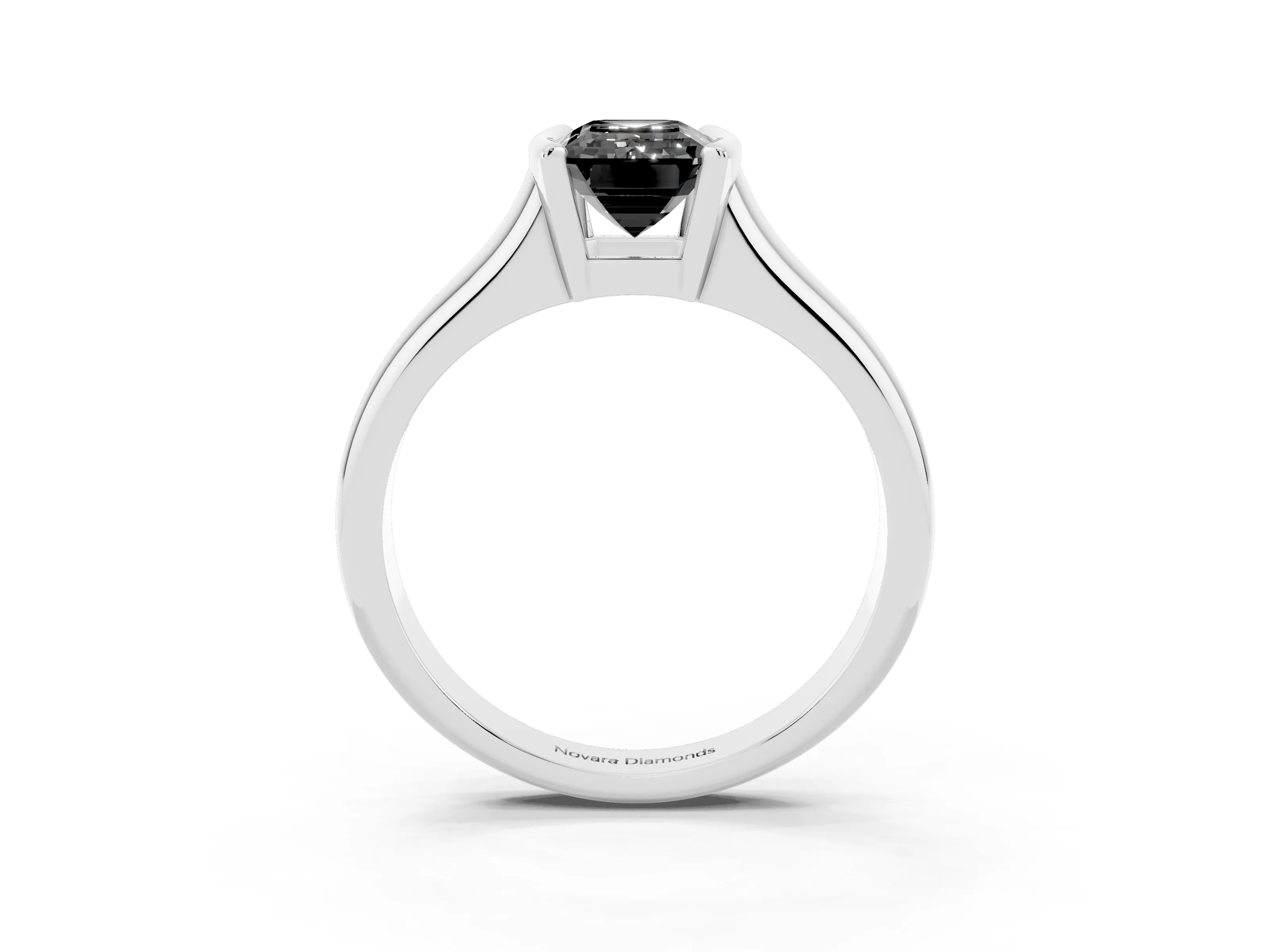 Fancy Black Emerald Cut Diamond Solitaire Tension Set Ring Set in White gold with Split Shank Band