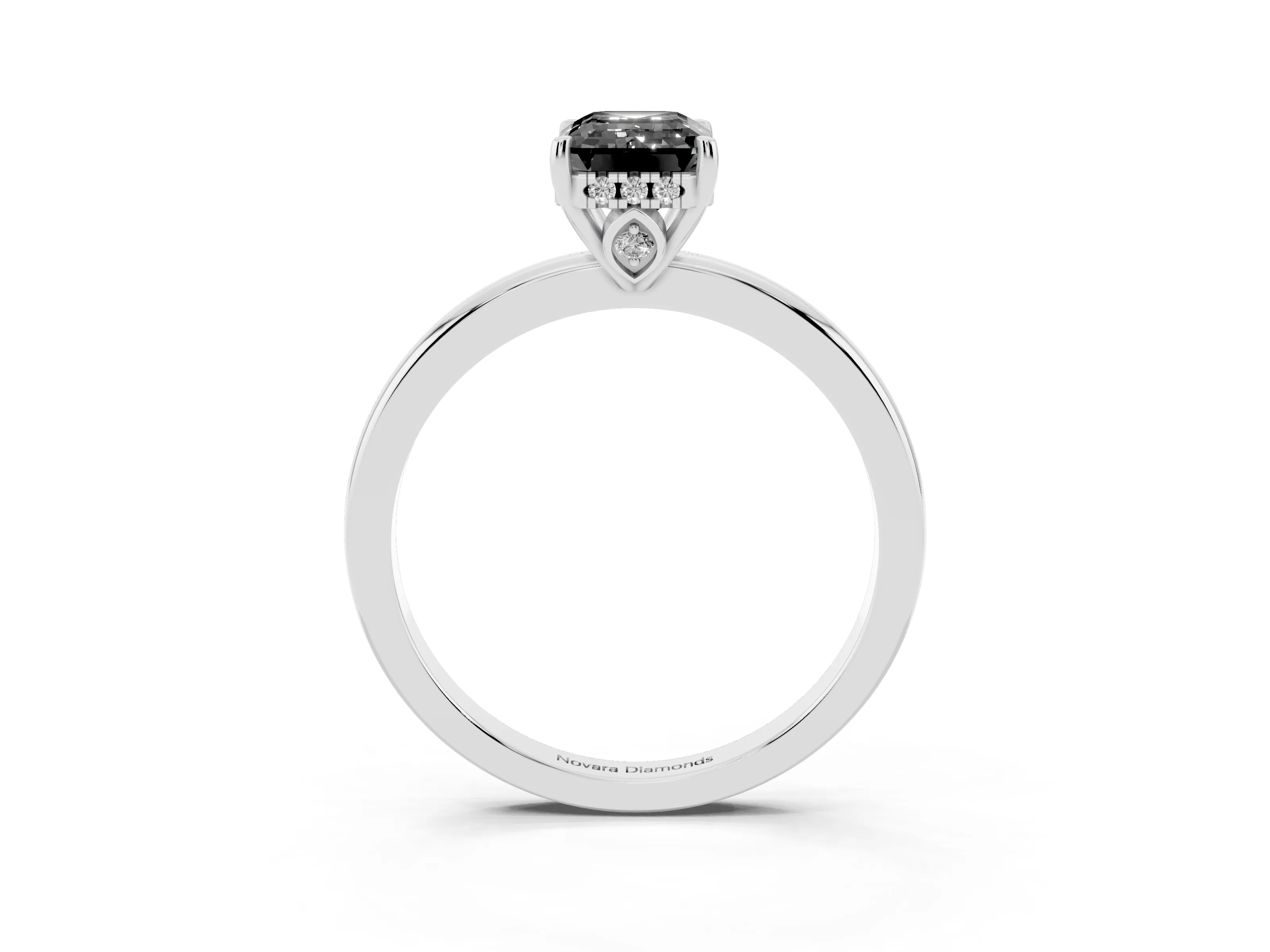 Fancy Black Emerald Cut Diamond Solitaire Ring Set in Platinum with Plain Band and Prong Setting