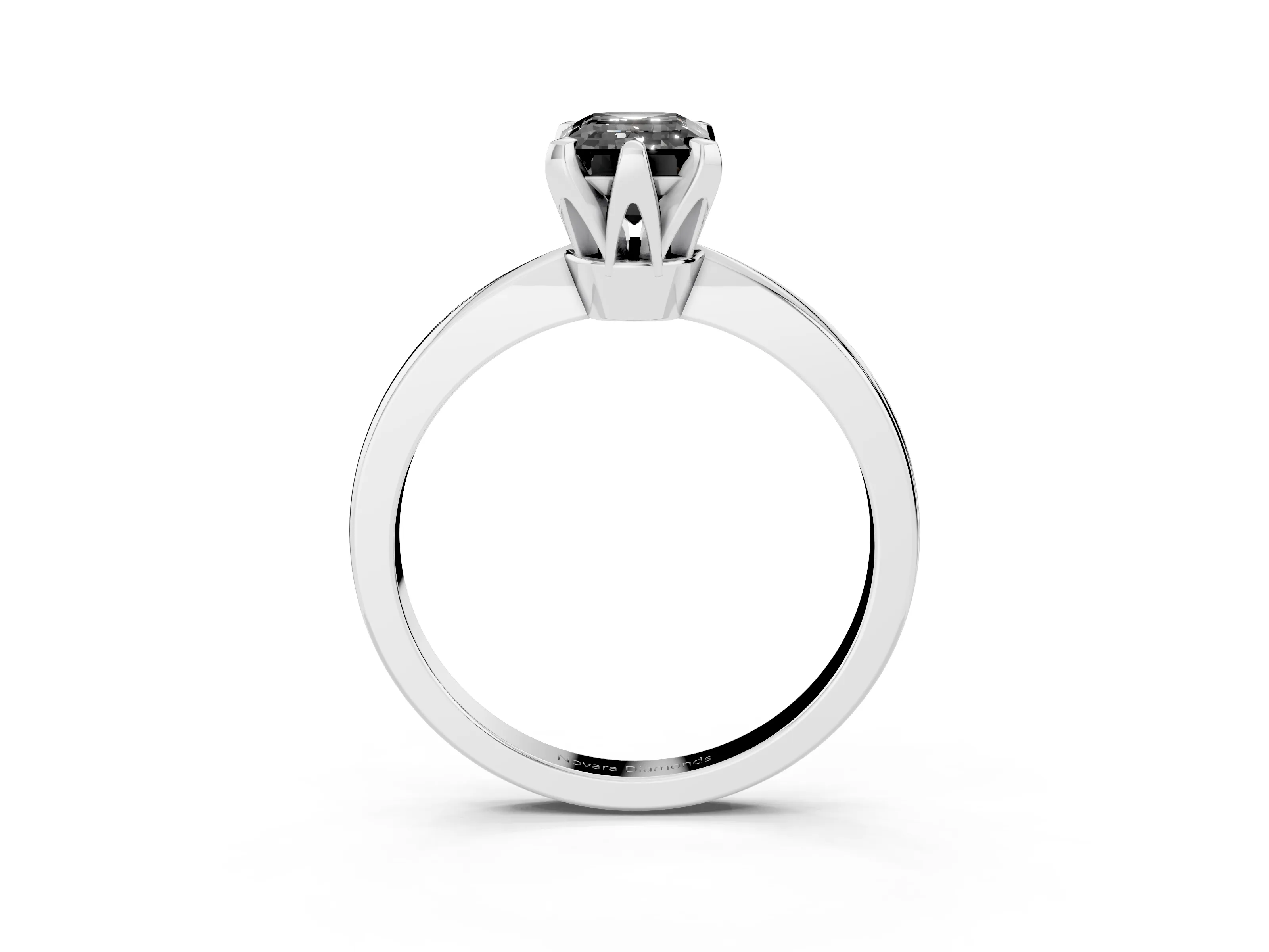 Fancy Black Emerald Cut Diamond Solitaire Engagement Ring Set in Platinum with Slim Tapered Solitaire Band