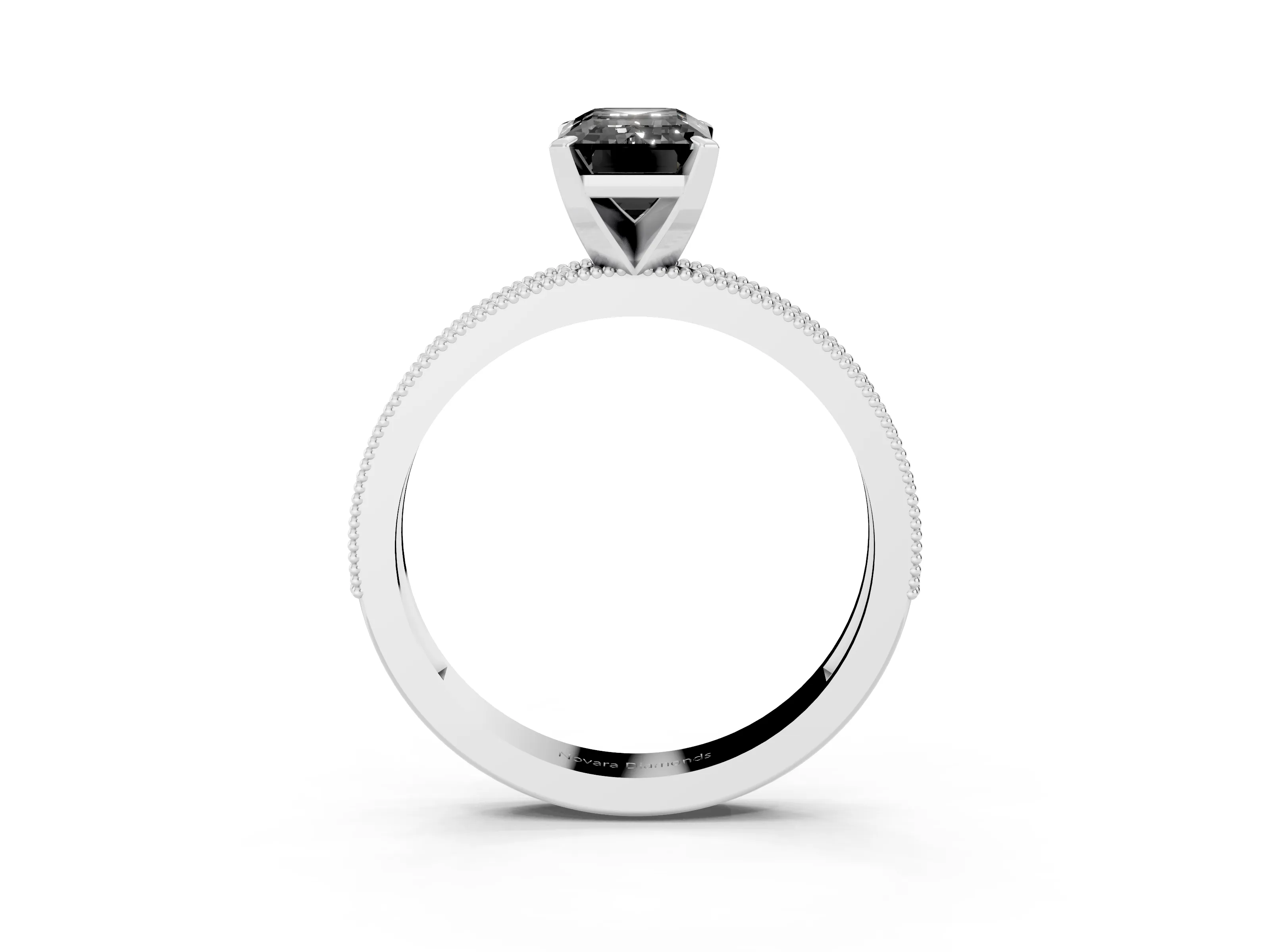 Fancy Black Emerald Cut Diamond Milgrain Pavé Engagement Ring Set in Silver with Prong Setting