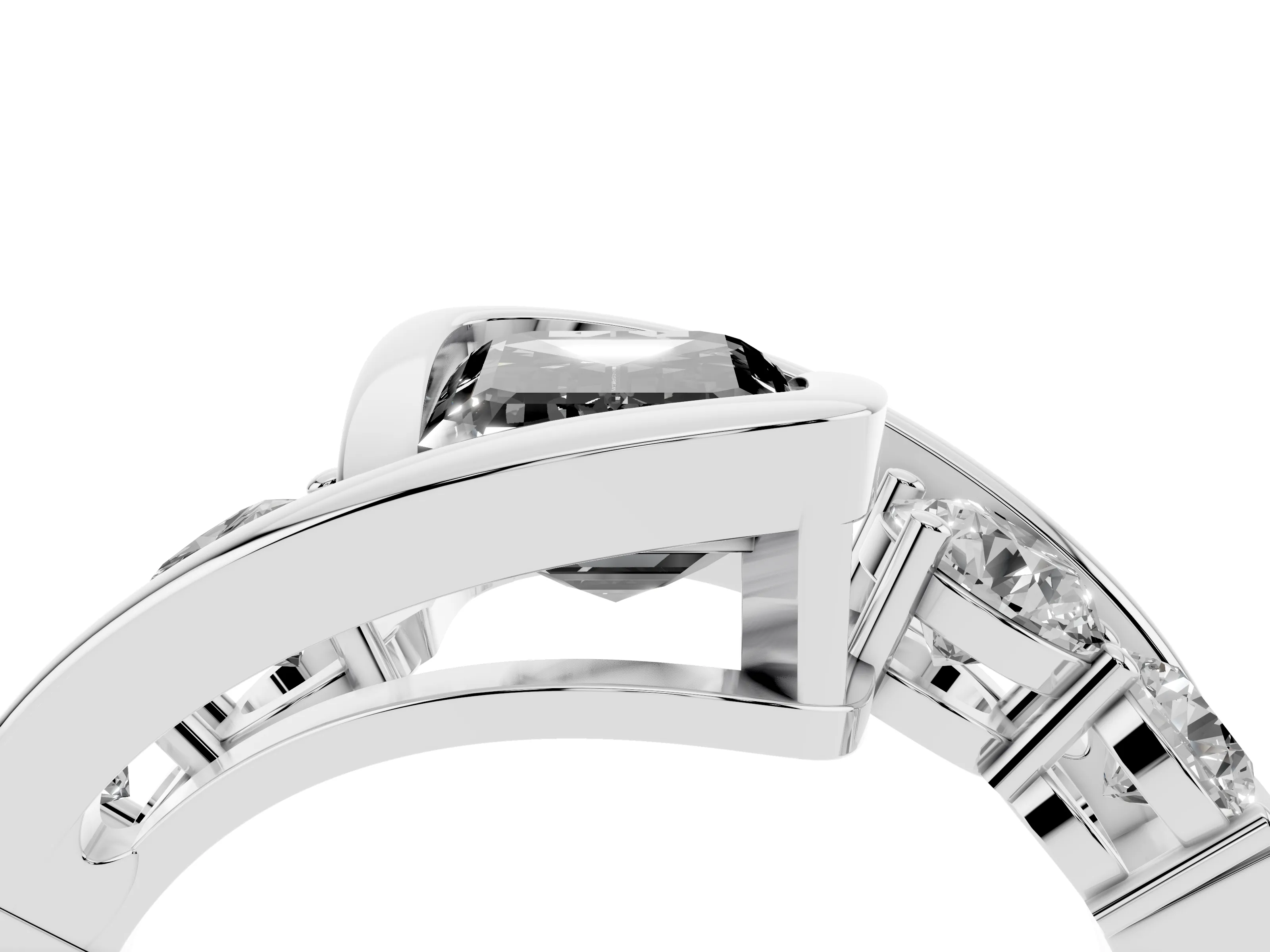 Fancy Black Emerald Cut Diamond Bezel Bypass Ring Set in Silver with Round Accents