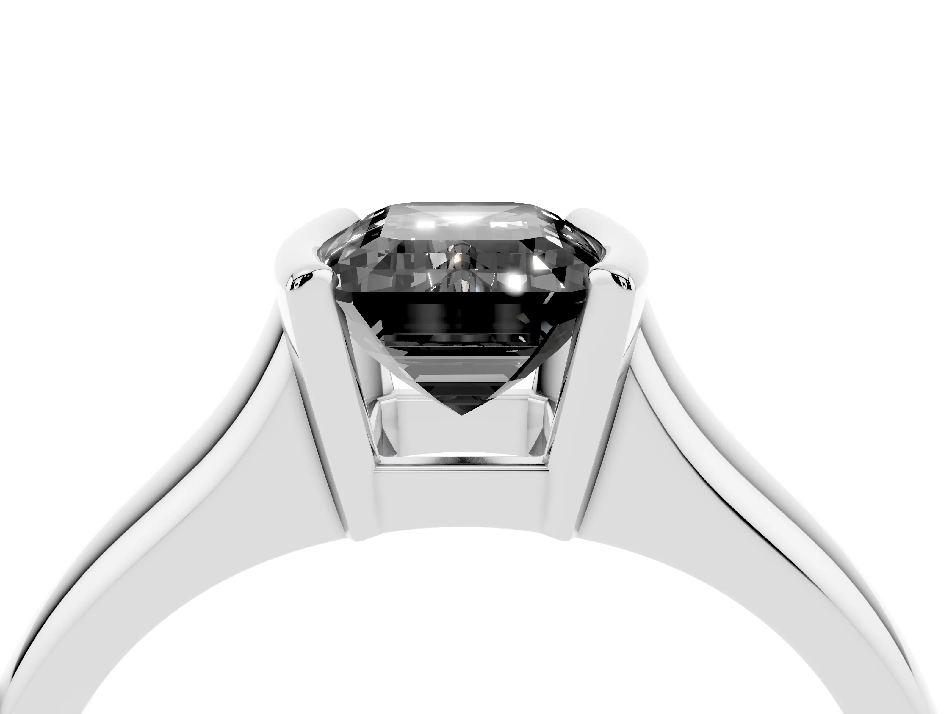Fancy Black Emerald Cut Diamond Solitaire Tension Set Ring Set in White gold with Split Shank Band