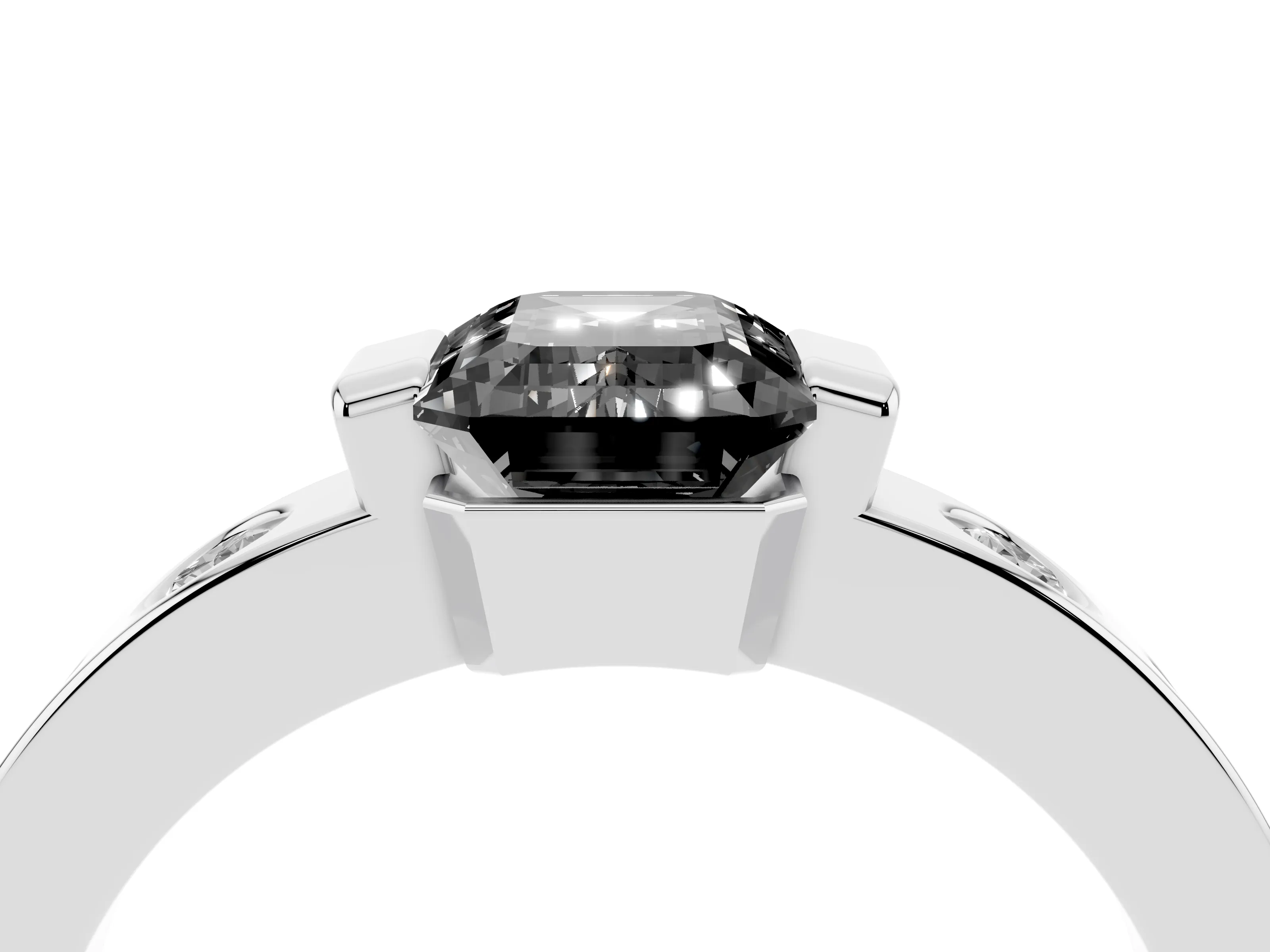 Fancy Black Emerald Cut Diamond Channel-Set Band Ring Set in Platinum with Bezel Prong Setting