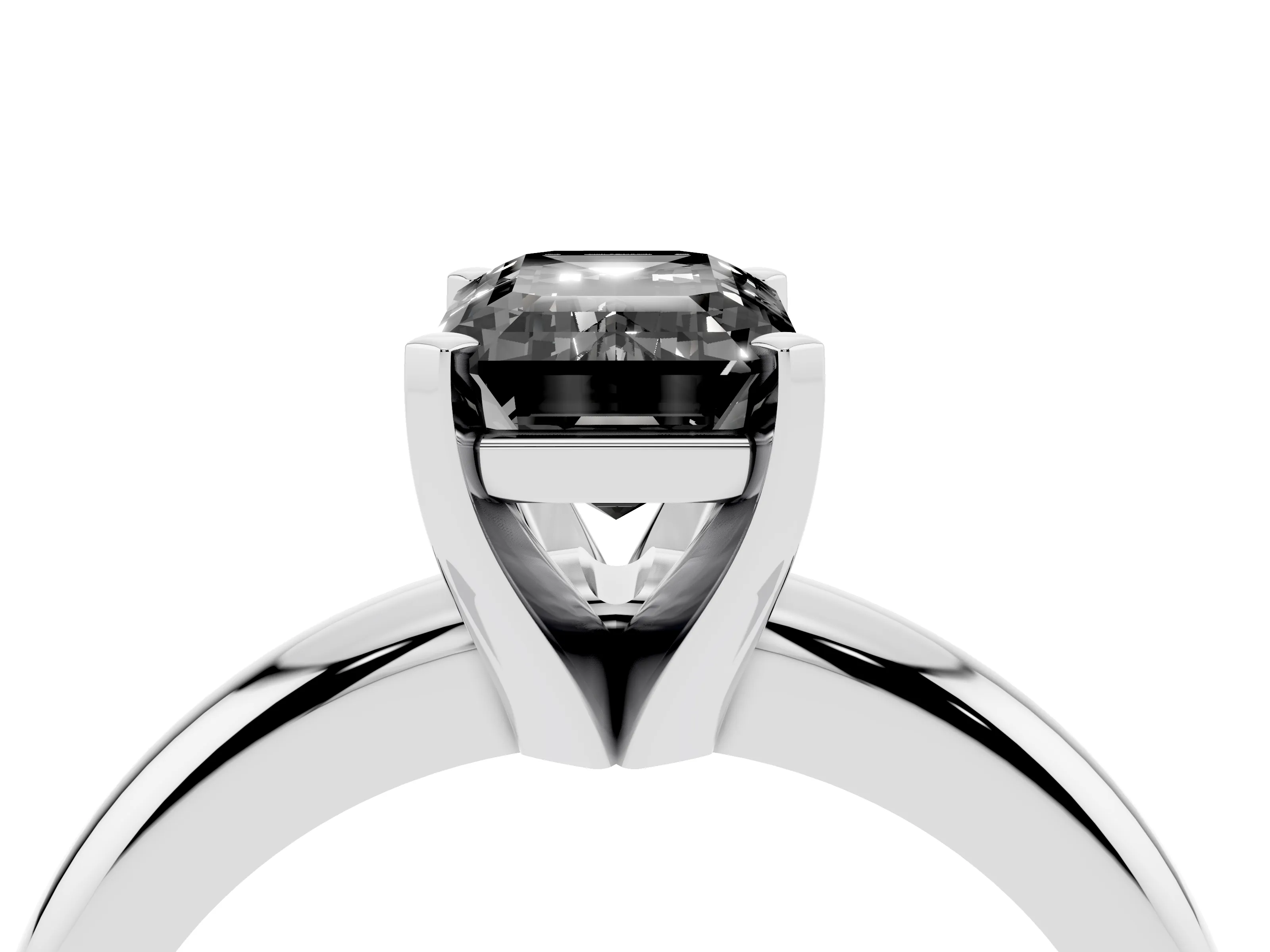 Fancy Black Emerald Cut Diamond Solitaire Engagement Ring Set in Platinum with Round Band and Prong Setting