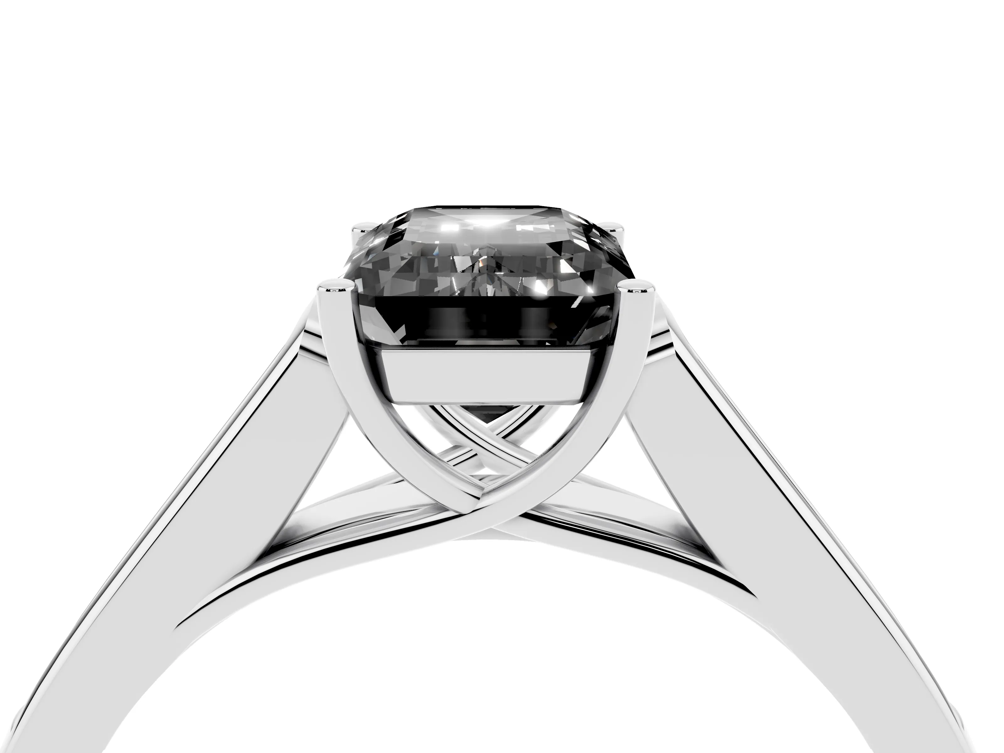 Fancy Black Emerald Cut Diamond Solitaire Cathedral Engagement Ring Set in White gold with Channel-Set Band and Prong Setting
