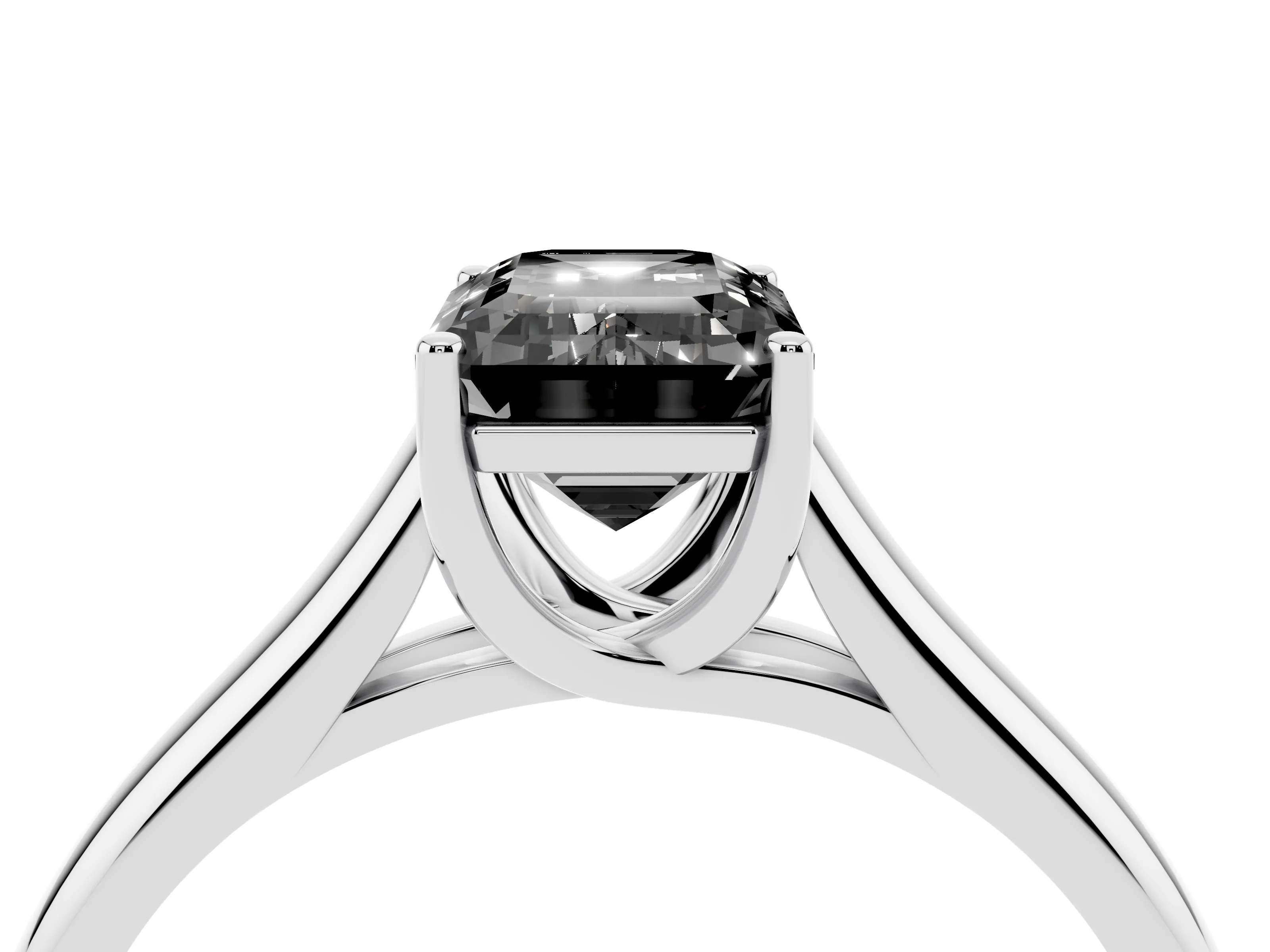 Fancy Black Emerald Cut Diamond Solitaire Engagement Ring Set in Platinum with Subtly Tapered Band and Prong Setting