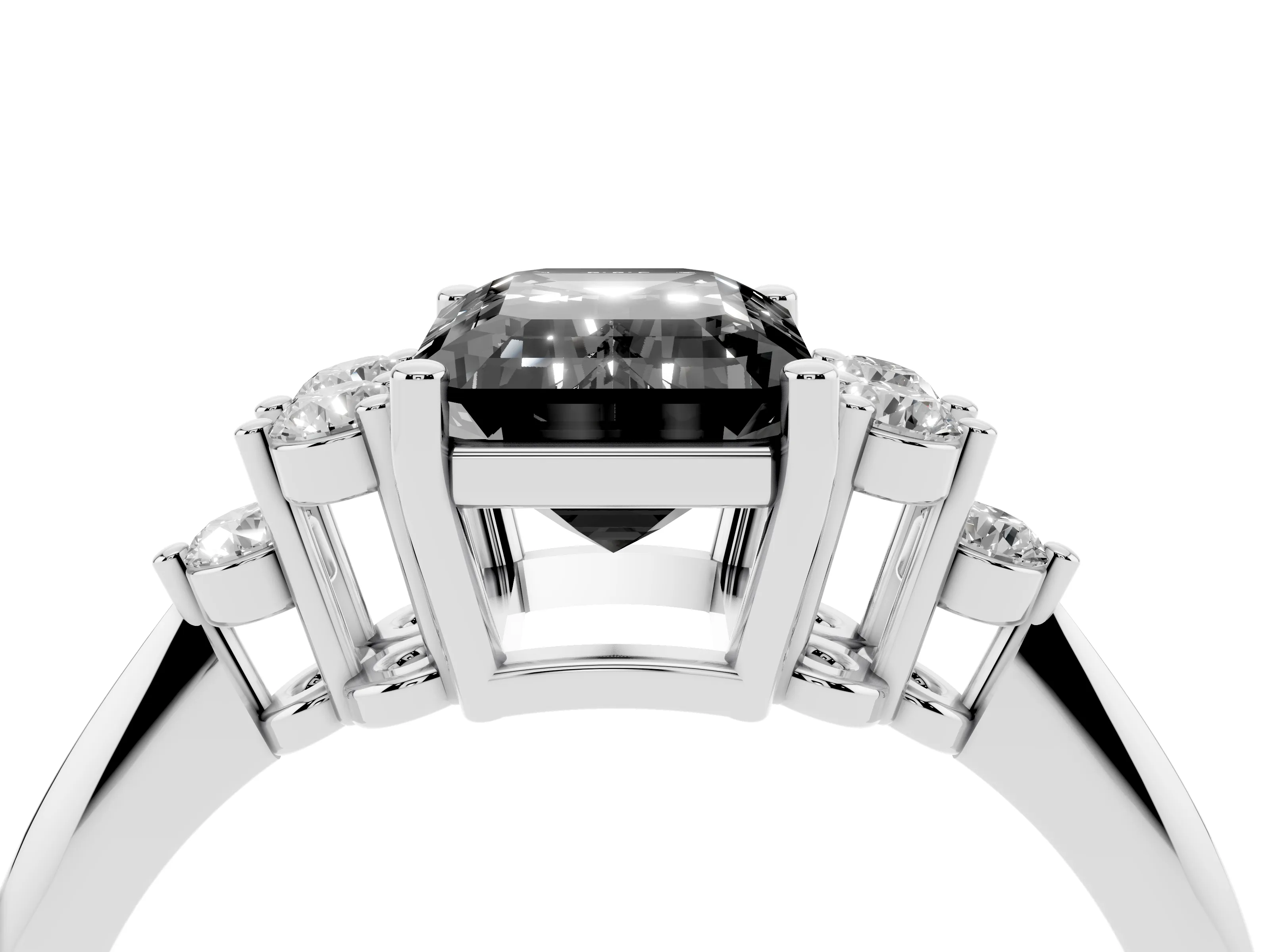 Fancy Black Emerald Cut Diamond Cluster Ring Set in Platinum with Plain Band and Prong Setting