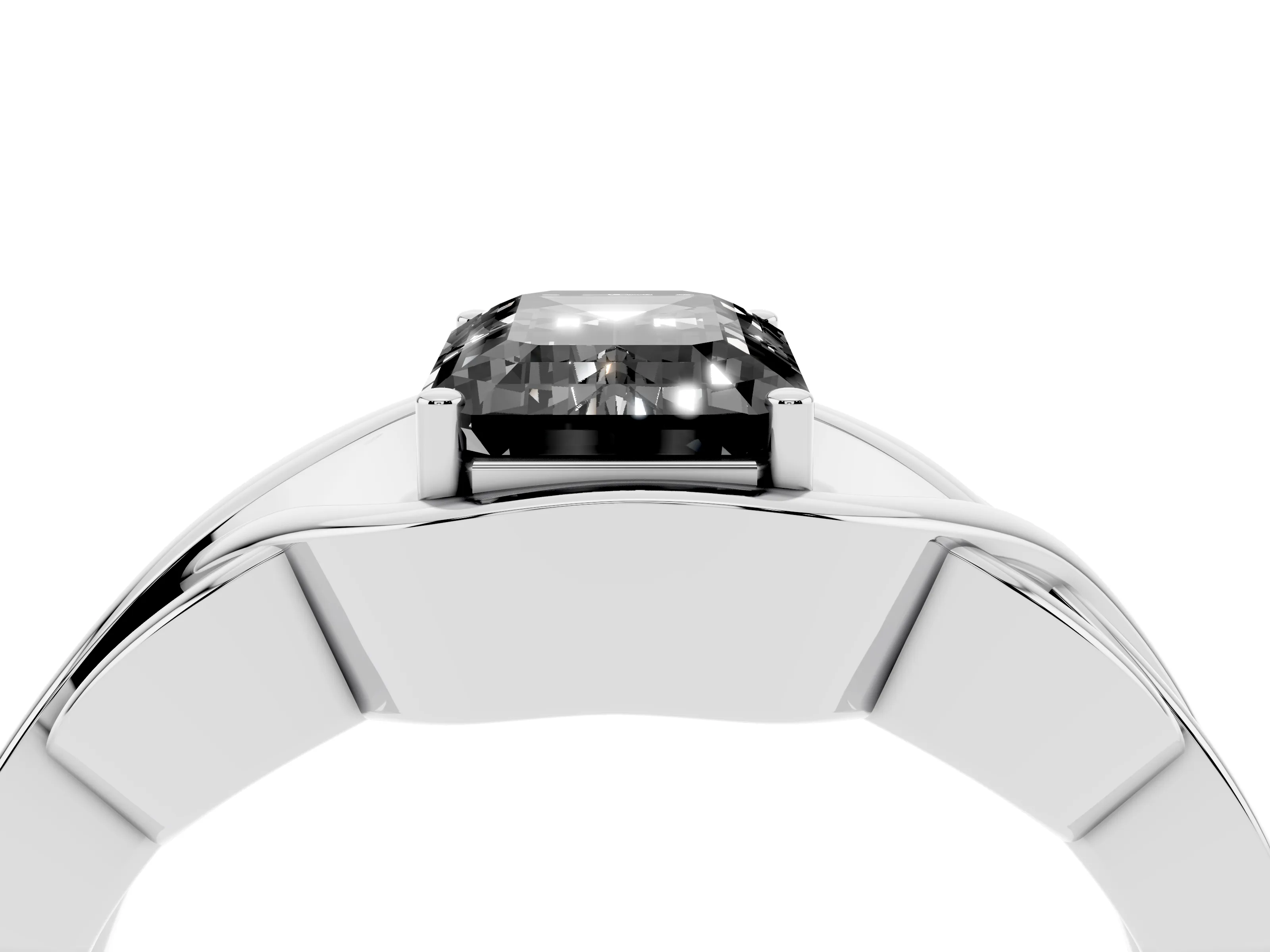 Fancy Black Emerald Cut Diamond Solitaire Ring Set in Platinum with Intertwined Band