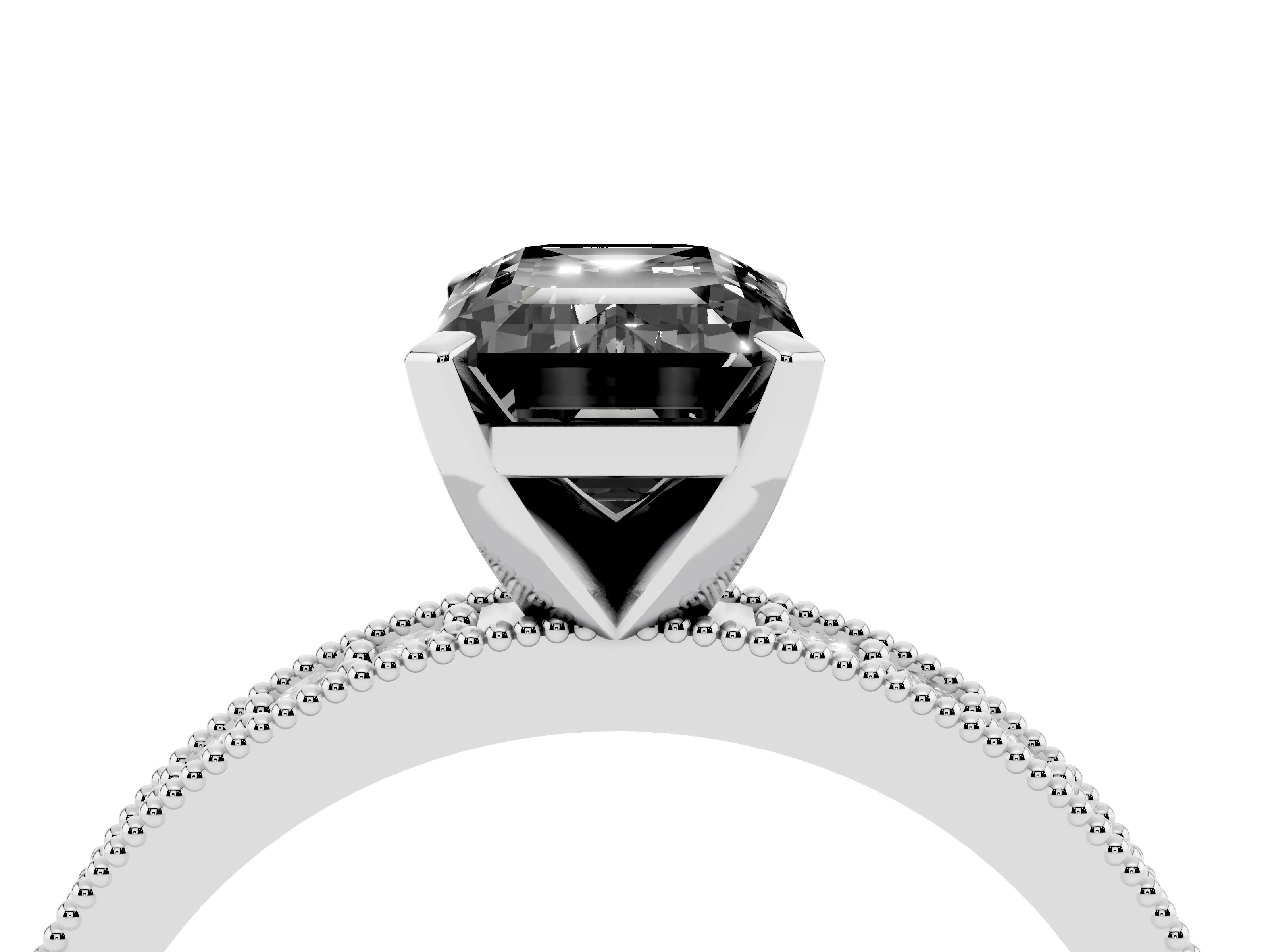 Fancy Black Emerald Cut Diamond Milgrain Pavé Engagement Ring Set in Silver with Prong Setting