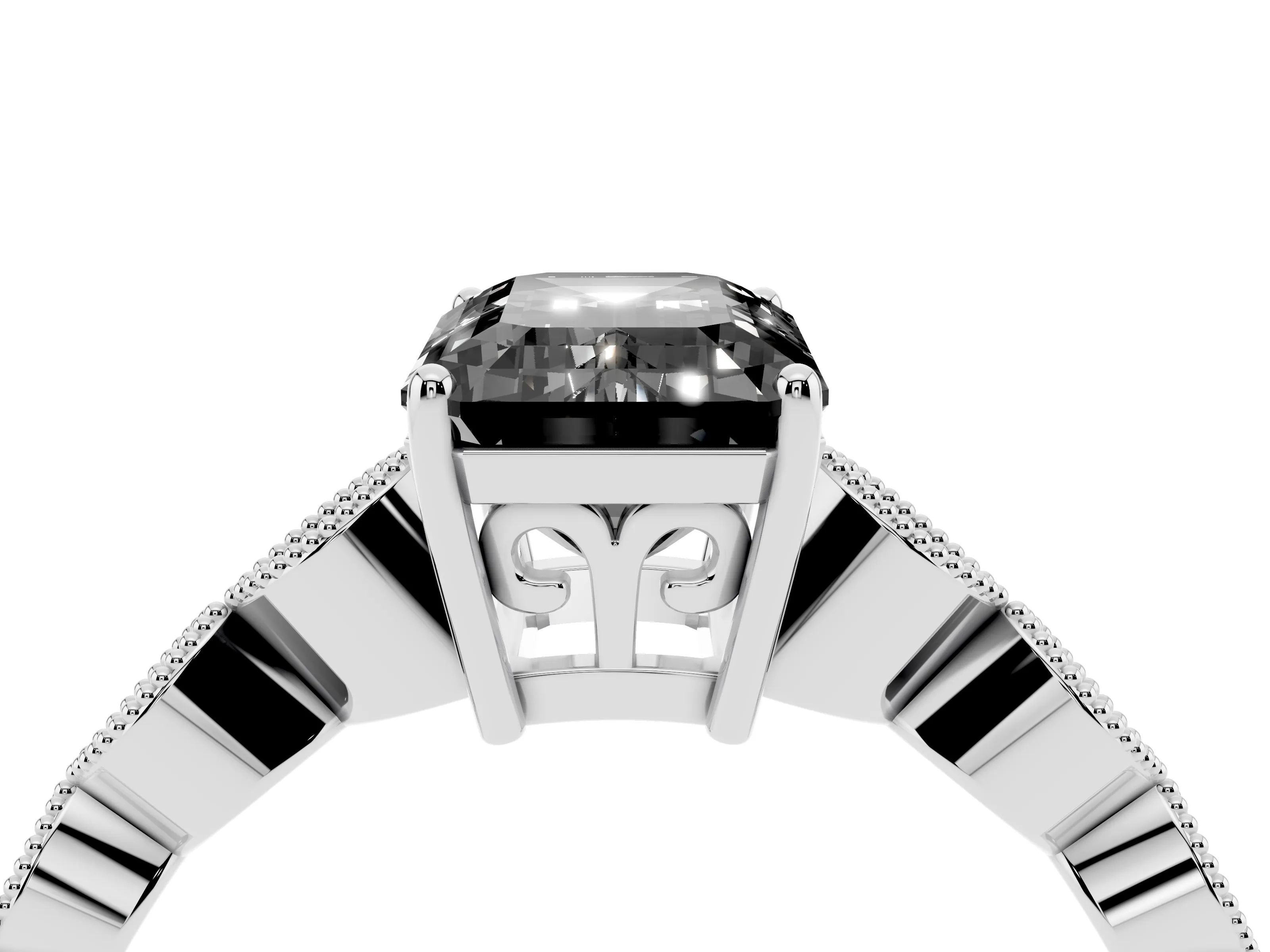 Fancy Black Emerald Cut Diamond Solitaire Ring Set in Silver with Infinity Twist Pavé Band