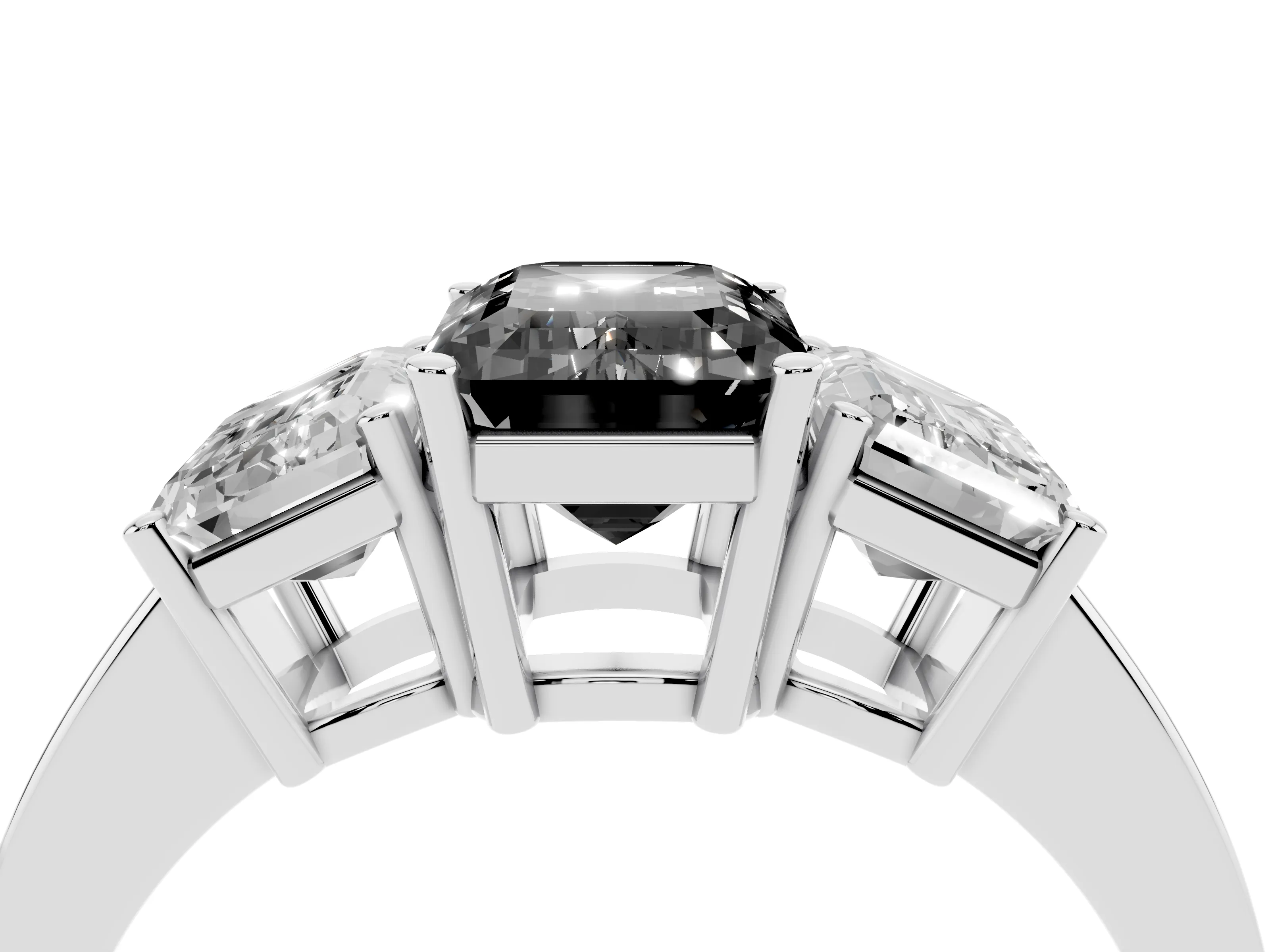 Fancy Black Emerald Cut Diamond Three-Stone Engagement Ring Set in Silver with Flat Band