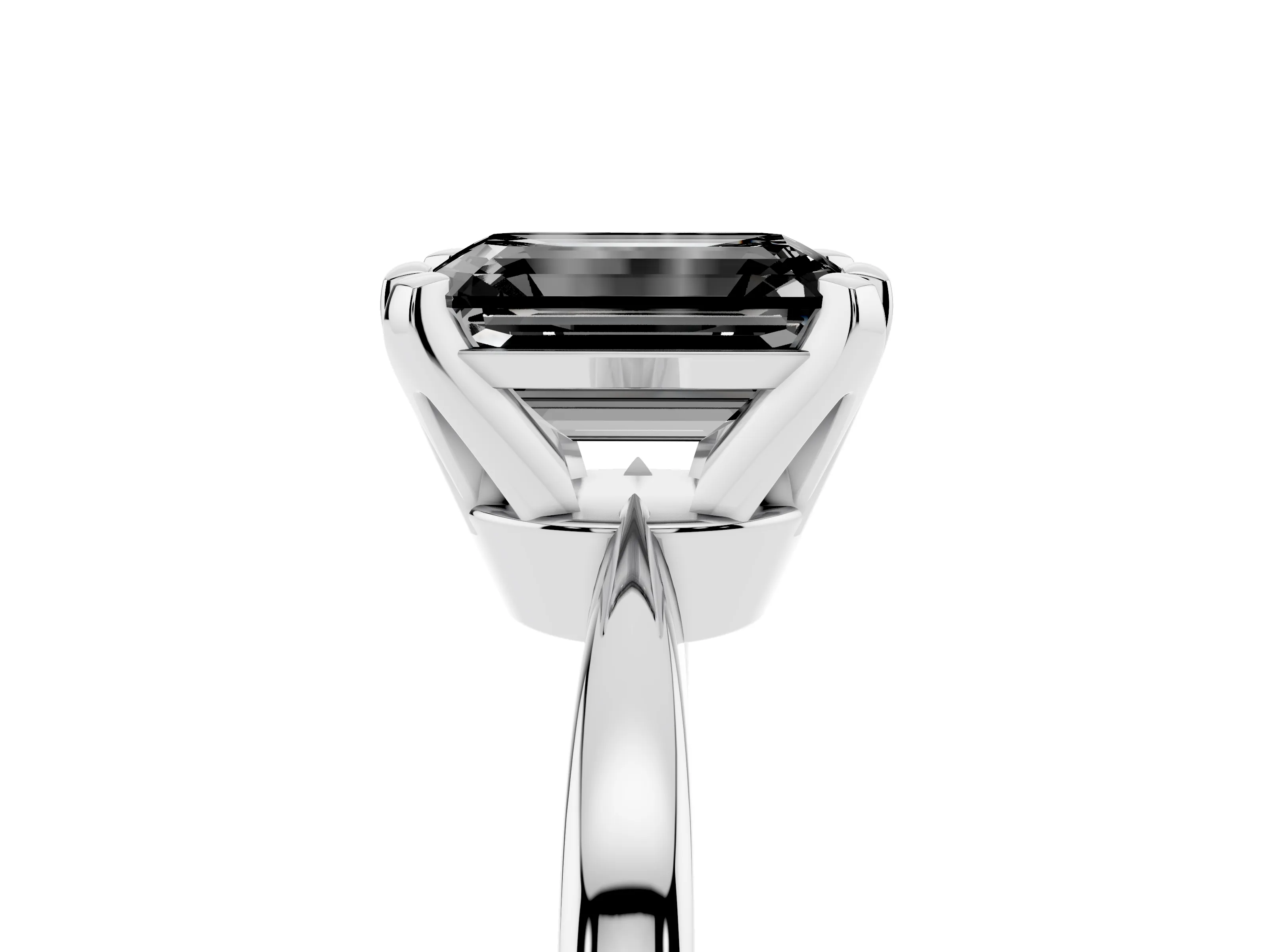 Fancy Black Emerald Cut Diamond Solitaire Engagement Ring Set in Platinum with Slim Tapered Solitaire Band
